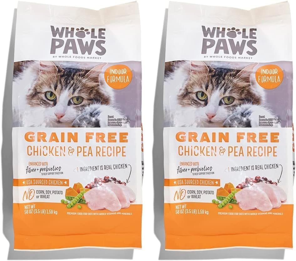 Whole Paws, Grain-Free Dry Cat Food, Chicken & Pea Recipe, Enhanced with Fiber & Prebiotics, Indoor Formula, 3.5 lb (Pack of 2)