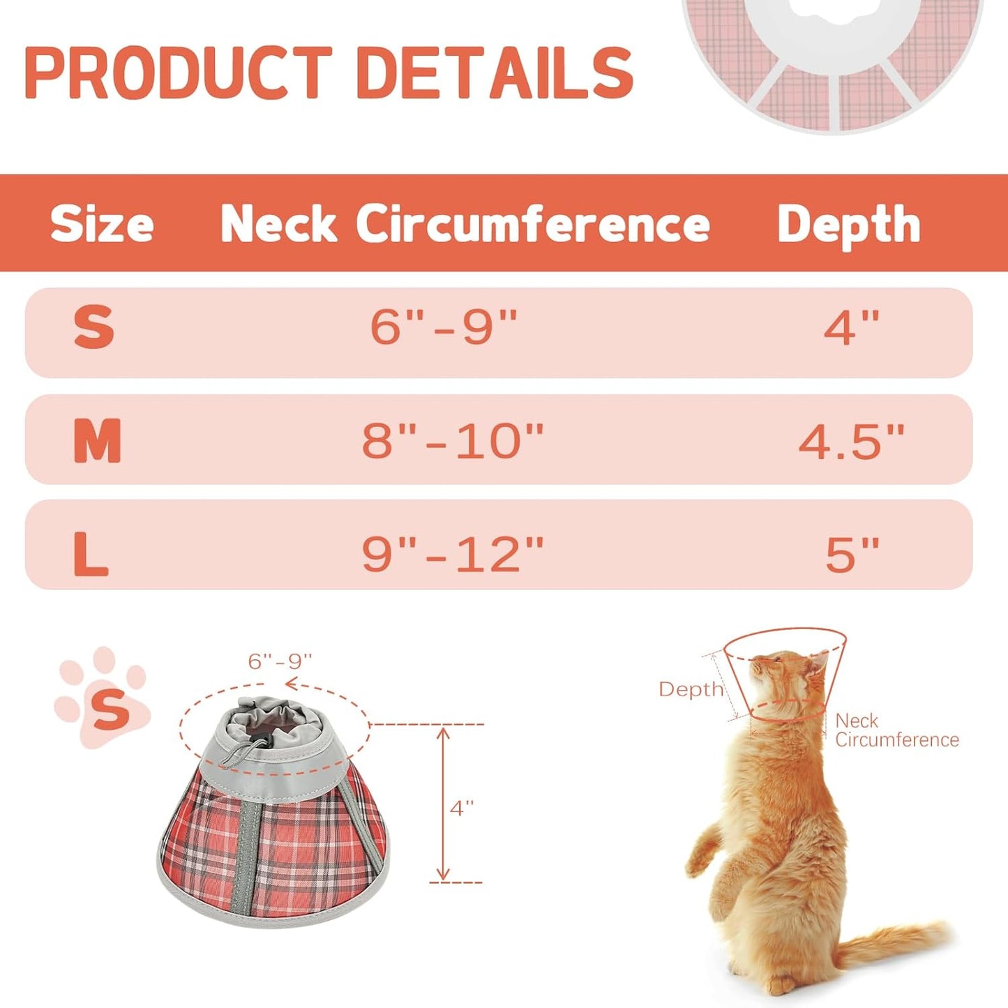 Cat Cone Collar Soft, Cat Recovery Collar for Large Medium Small Cats Kittens, Kitten Cone Alternative After Surgery