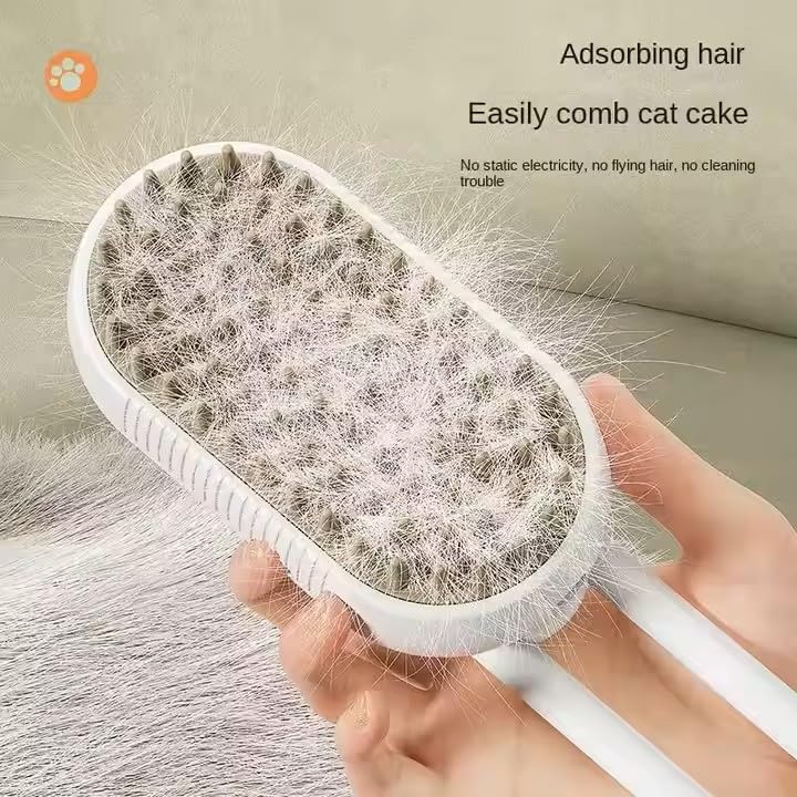 3-in-1 Steam Pet Brush for Cats & Dogs β Self-Cleaning Grooming Comb with Spray Mist, Massage & Shedding, Rechargeable USB, Anti-Static, Foldable Handle (TAN)