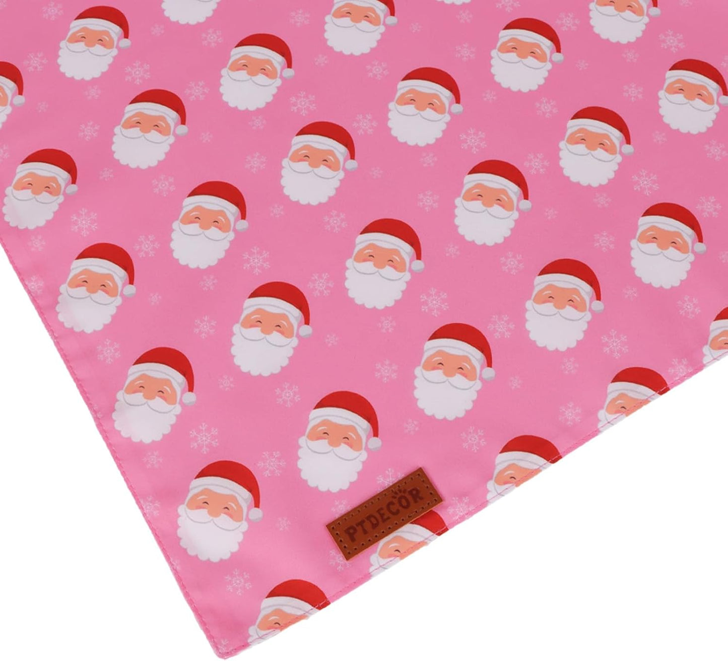 PTDECOR Christmas Dog Bandana, Santa Snowman Design Reversible Holiday Pet Scarf, Pink Triangle Fit Female Christmas Bandanas for Medium Large Dogs Pets (Large)