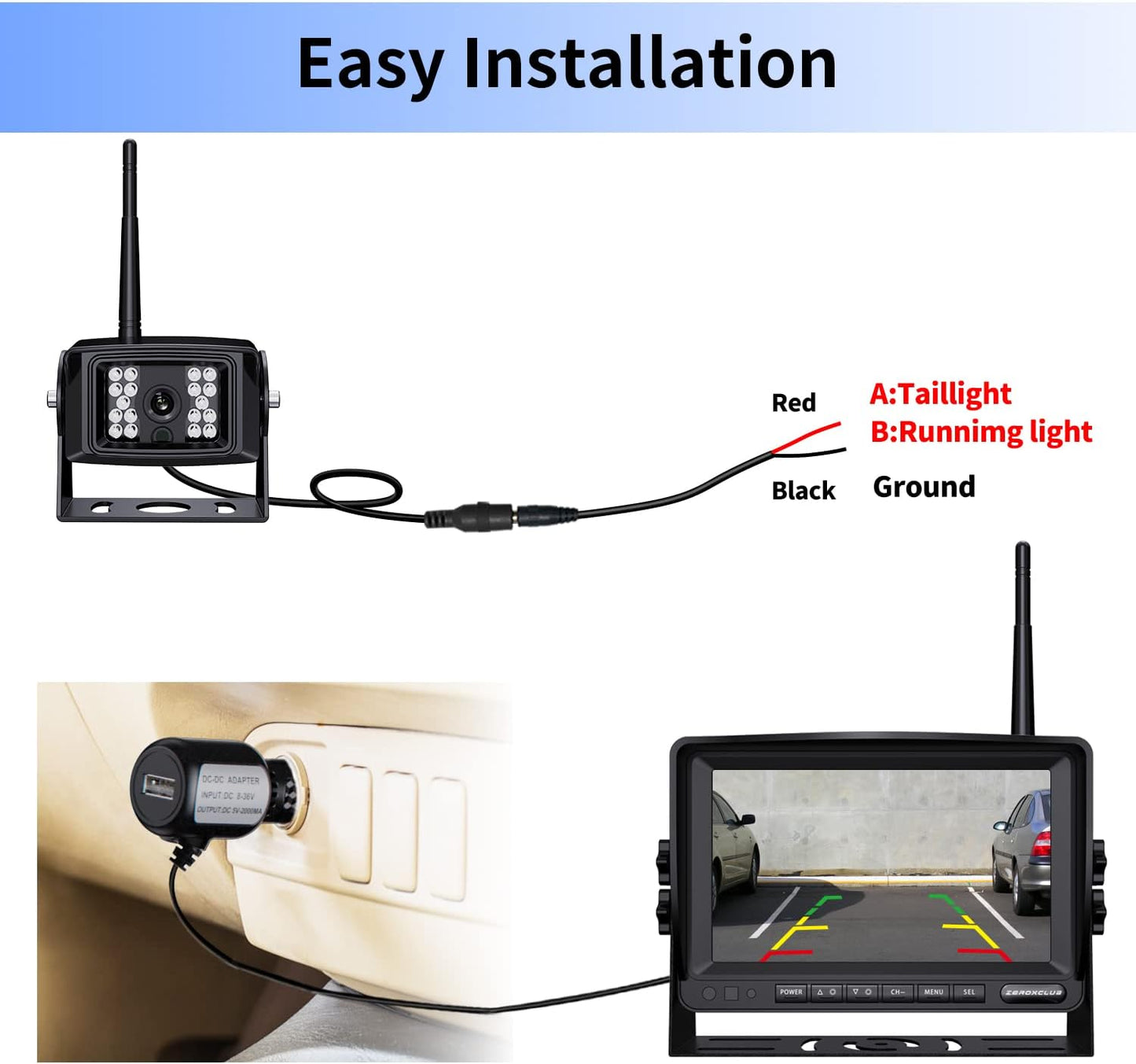 Digital Wireless Backup Camera System Kit, IP69 Waterproof Wireless Rear View Camera + 7’’ LCD Wireless Reverse Monitor for RV/Truck/Trailer/Bus/Camper/5th Wheel (W01-7 inch)