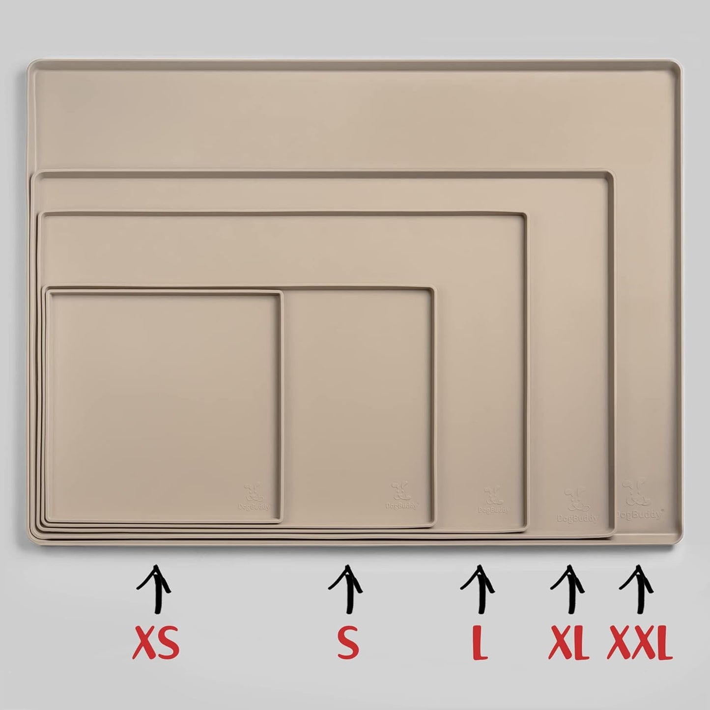 DogBuddy Dog Food Mat – Waterproof Dog Bowl Mat for Food and Water, Silicone Pet Feeding Mats for Floors, Non-Slip Placemat with High Edges for Dogs Bowls, Puppy Essentials (XL: 28" x 18", Taupe)