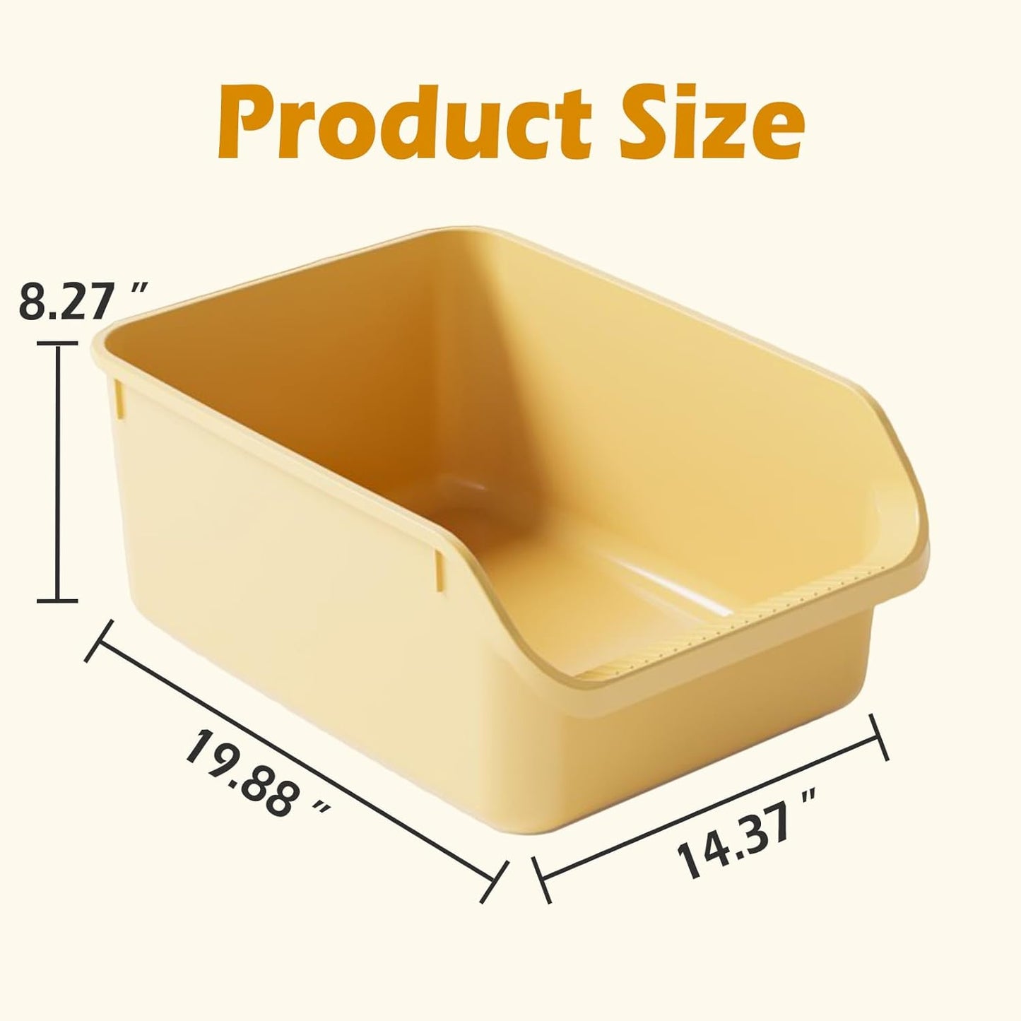 SpaceTime Large Cat Litter Box with High Sides,Cat Boxes for Indoor Cats,Cat Litter Pan for Kitty,Litter Box with Low Entry,Easy to Clean,Anti-Splashing(Yellow)