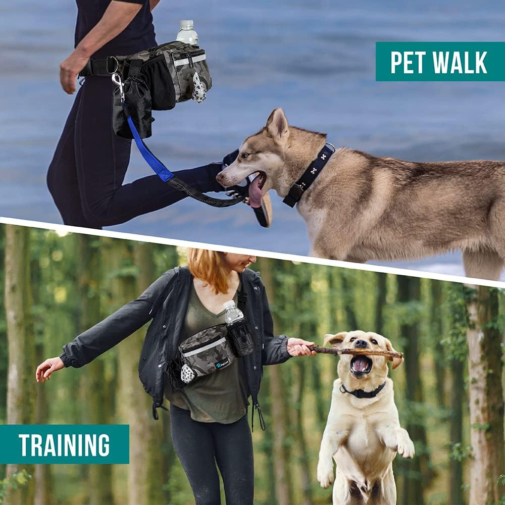 PetAmi Dog Fanny Pack, Treat Pouch for Dog Walking, Training, Built in Poop Bag Dispenser, Water Bottle Holder, Collapsible Bowl, Pet Treat Waist Belt for Hiking, Running, Kibbles (Camo Black)