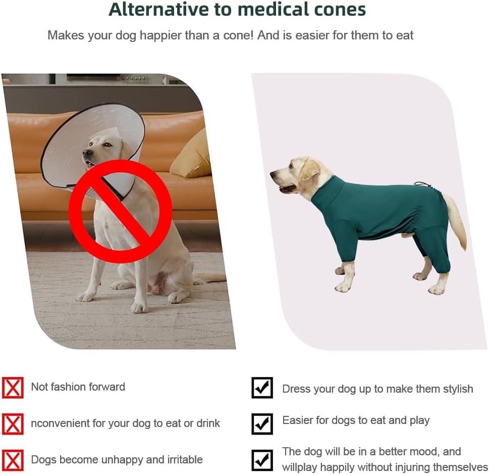 Dog Pyjamas PJS Sweater Clothes and Home Clothing Suitable for Medium to Large Breeds of Dogs, Dog Neutering Suits, Extra-Large Stretch Fabric, Four-Legged Clothes (Thin Dark Green, 4XL)