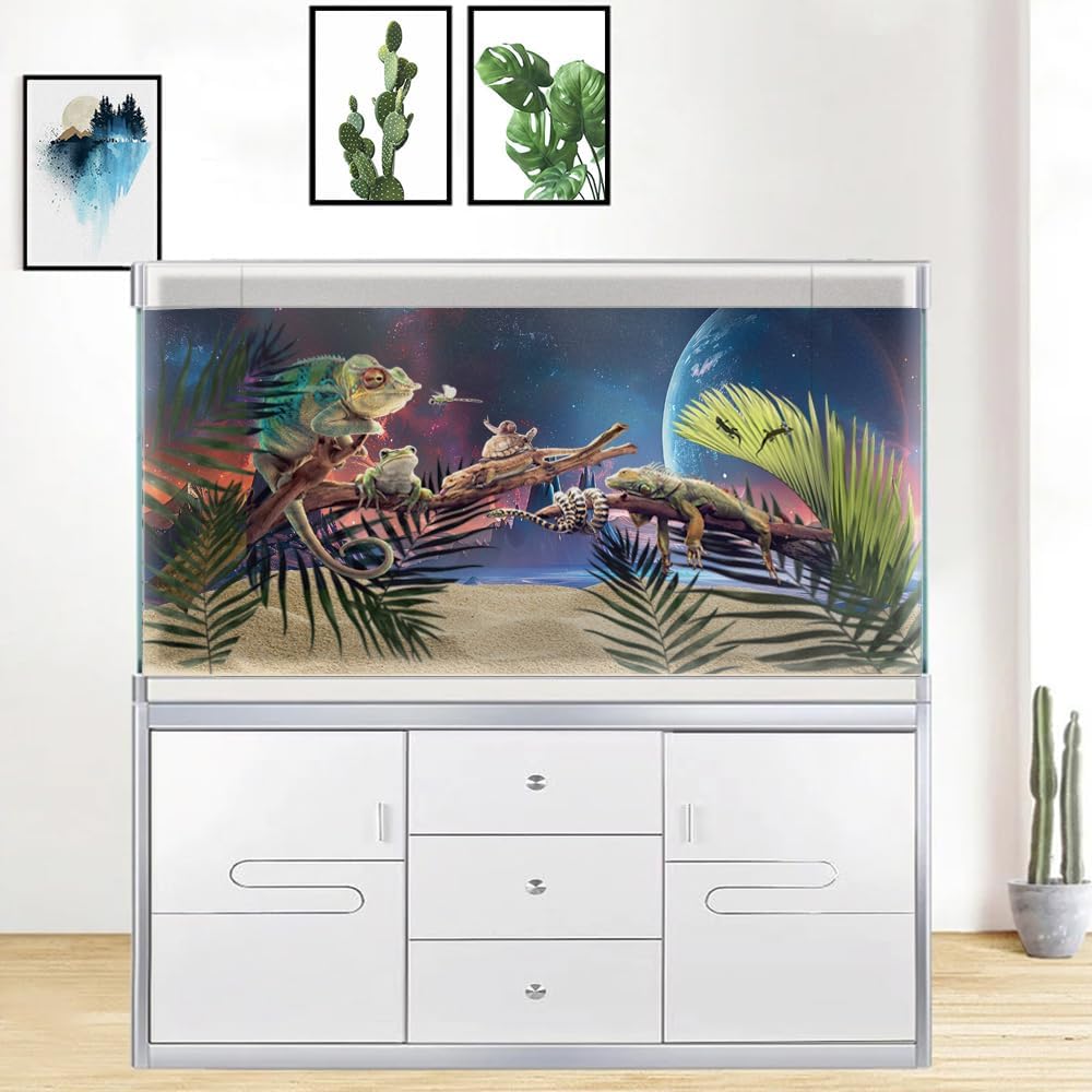 Scarlet Cosmic Aquarium Background,Cool Galaxy Parallel Space Themed Fish Tank Background, Tropical Desert Terrarium Background 24X12IN with 8 EVA Double-Sided Tape