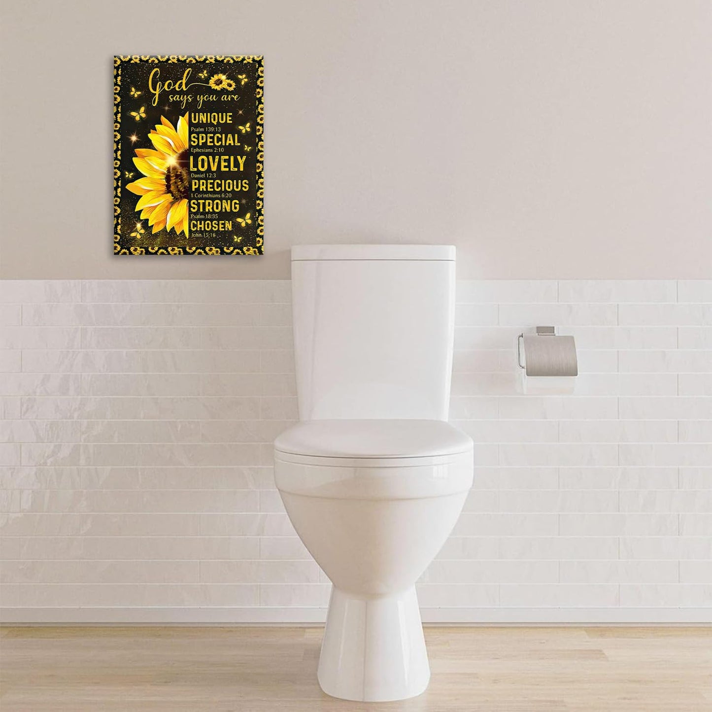 Christian Sunflower Bathroom Pictures Wall Art, Bible Verse Bathroom Wall Decor for Bedroom Office Wall Decorations for Bathroom Living Room Painting Artwork Modern Poster Prints 16"L x 12"W