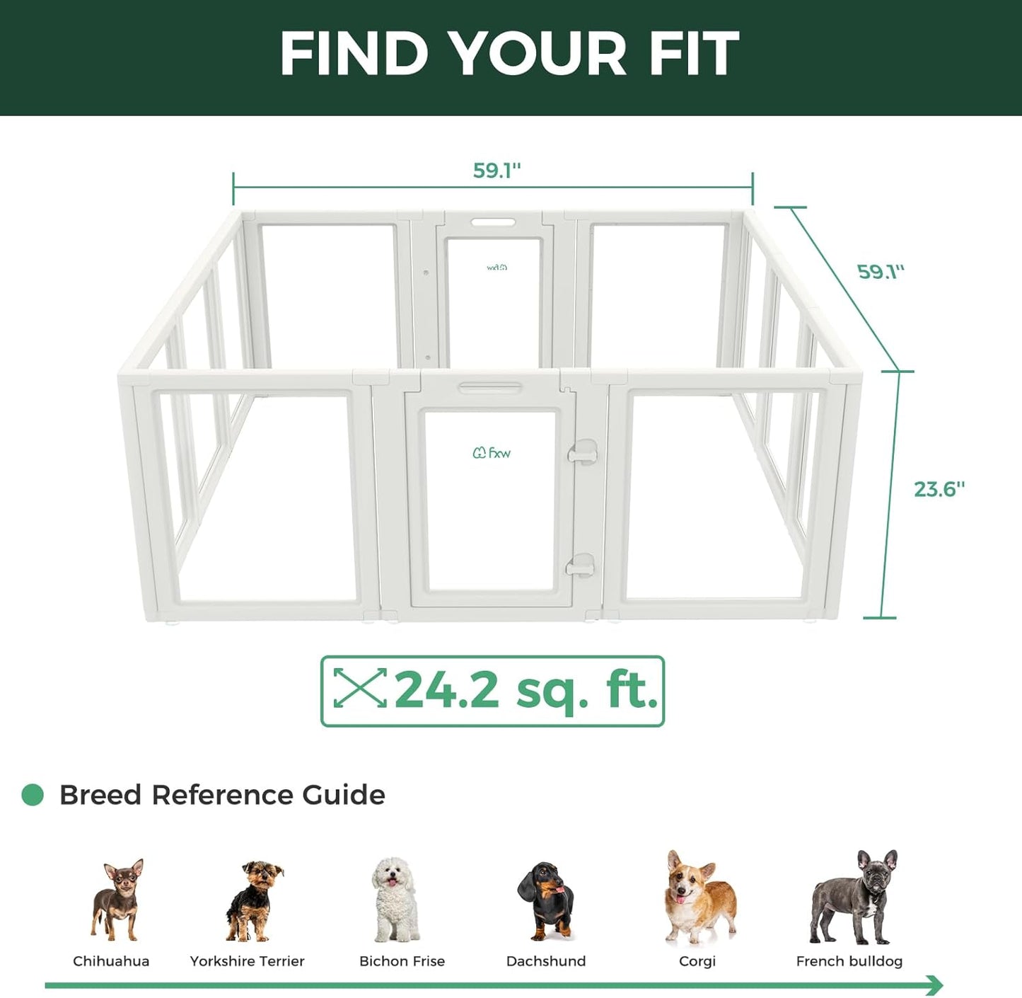 FXW AuraSpace Acrylic Indoor Unleashed Dog Playpen for Puppies and Small Dogs, 24 Inch, 12 Panels, White