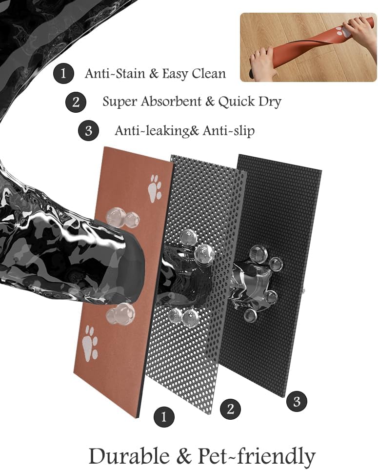 Pet Feeding Mat-Absorbent Dog Mat for Food and Water Bowl-No Stains Quick Dry Water Dispenser Mat-Dog Accessories Pet Supplies-Bowl for Messy Drinkers(Orange,16"x24"