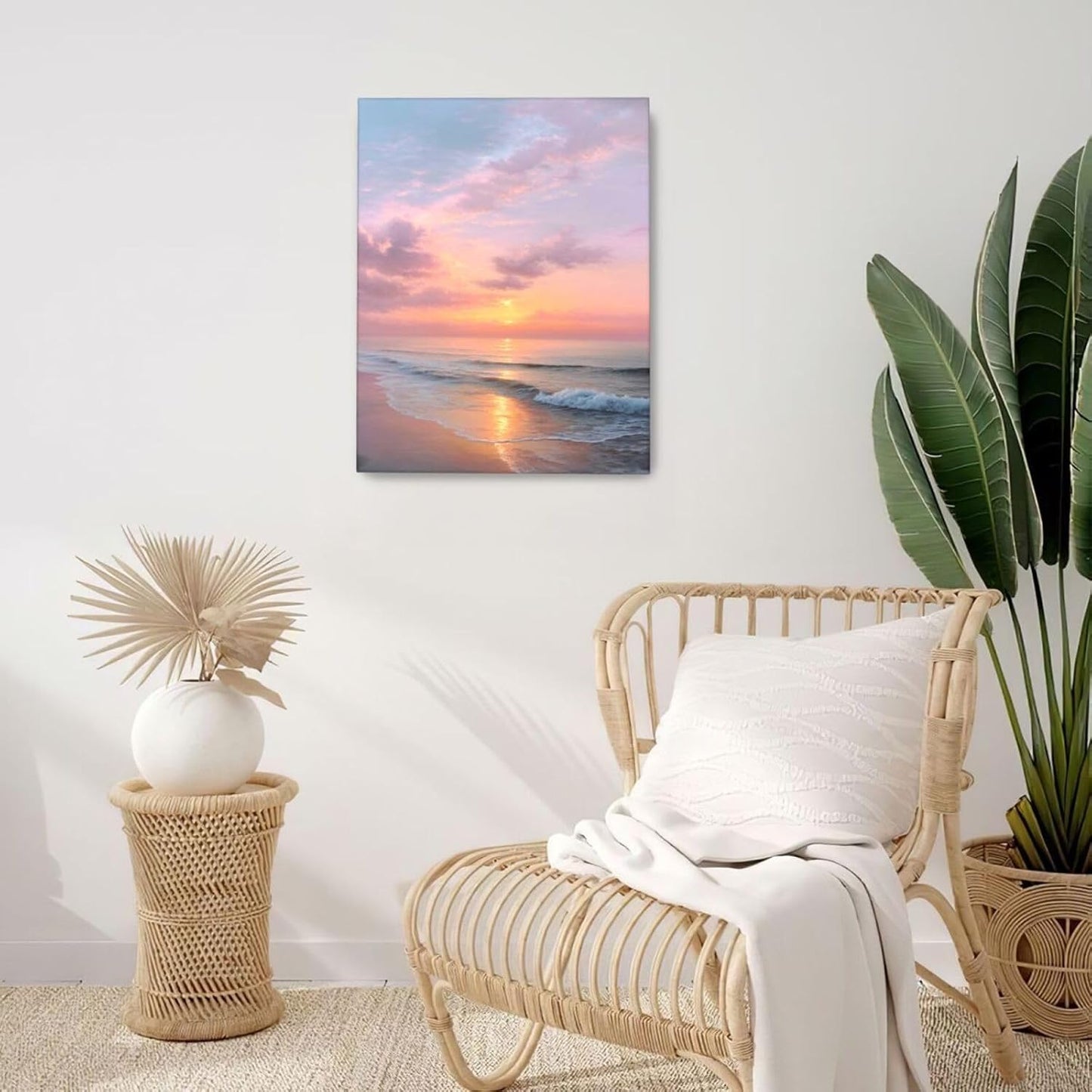 Beach Sunset Wall Art Ocean Coastal Scenery Wall Decor Seascape Picture Canvas Landscape Painting Print Framed Artwork Decorations for Living Room Office Bedroom Kitchen 16"x20"