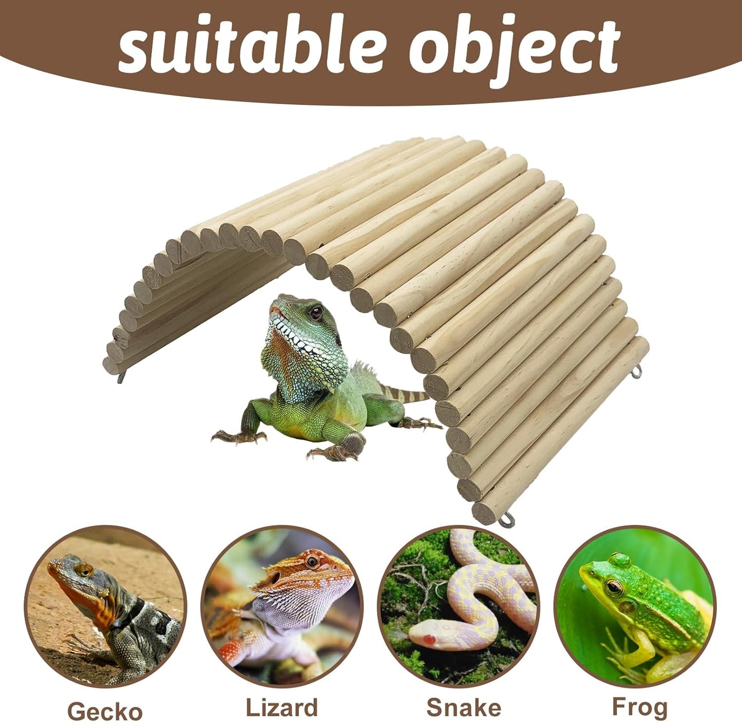 Hamiledyi 15.66 x 7.8 Inches Wooden Reptile Hideout Bearded Dragon Bendy Bridge Climbing Ladder Hiding Hut Reptiles Hide Cave Habitat Decor for Lizards Gecko Spiders Snakes Tortoise
