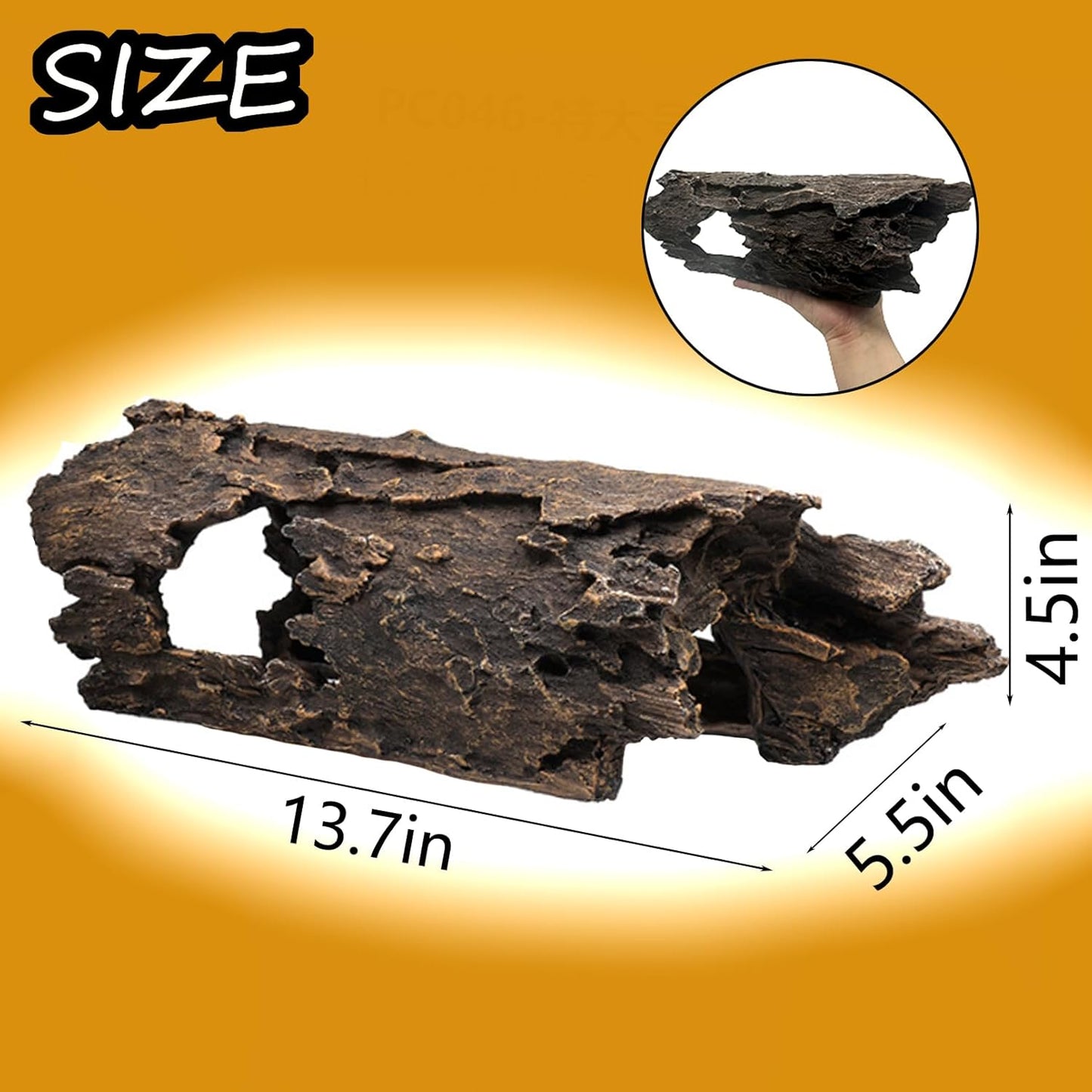 Tfwadmx Bearded Dragon Hide, 13.5" Large Reptile Hideout, Resin Simulated Hollow Log for Aquarium, Betta Fish Hideout, Reptile Tank Accessories for Corn Snakes, Young Ball Pythons, Geckos, Axolotls