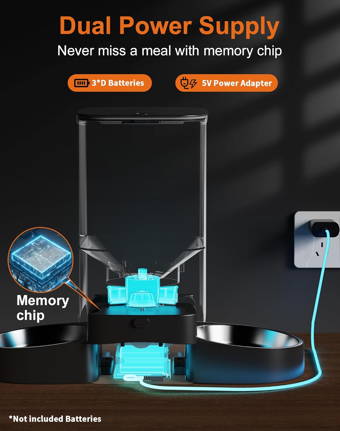 HoneyGuaridan 5L Automatic Cat Feeder for Two Cats, 5G WiFi Smart Feed Pet Feeder with Stainless Steel Bowl,APP Control Dispenser, Dual Power Supply,Desiccant Bag,10s Meal Call Black