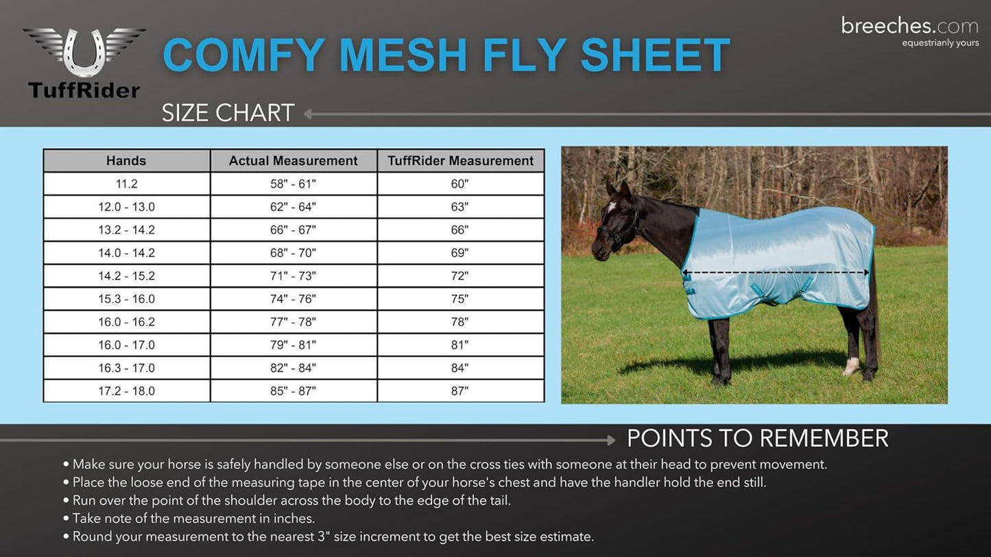 TuffRider Comfy Mesh Fly Sheet | UV Protection Horse Sheet, Standard Neck, 130 Grams Breathable Polyester Mesh