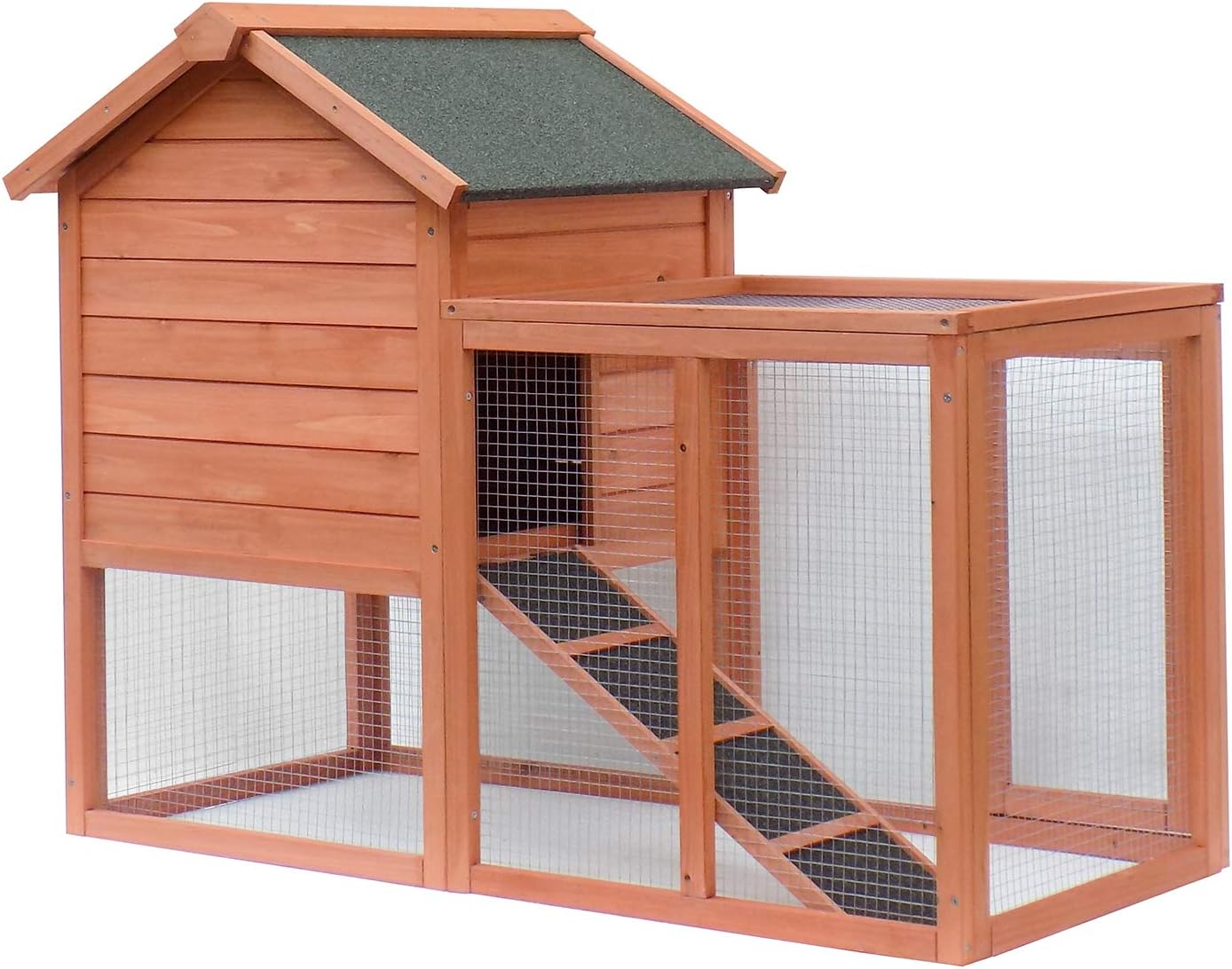 Rabbit Hutch Chicken Coop Kennel Easily Assembled 2 Story with Removable No Leak Tray Solid Fir Wood Weatherproof for Indoor Outdoor Pets