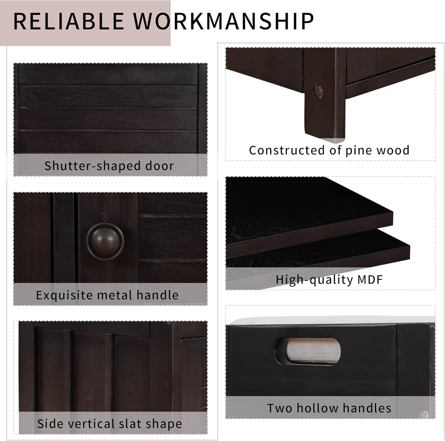 Shoe Storage Bench with 3 Shutter-Shaped Doors, Pine Wood Shoe Bench with Removable Cushion and Hidden Storage Space for Living Room, Entryway 43.5" L x 16" W x 18" H Espresso