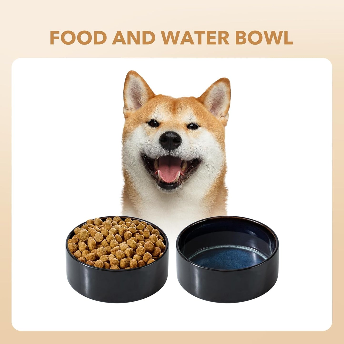 Ceramic 7.3inch Dog Bowl for Medium Breed Dogs, Anti-Slip and Weighted Pet Food and Water Dishes (Single Bowl, Starry Sky)