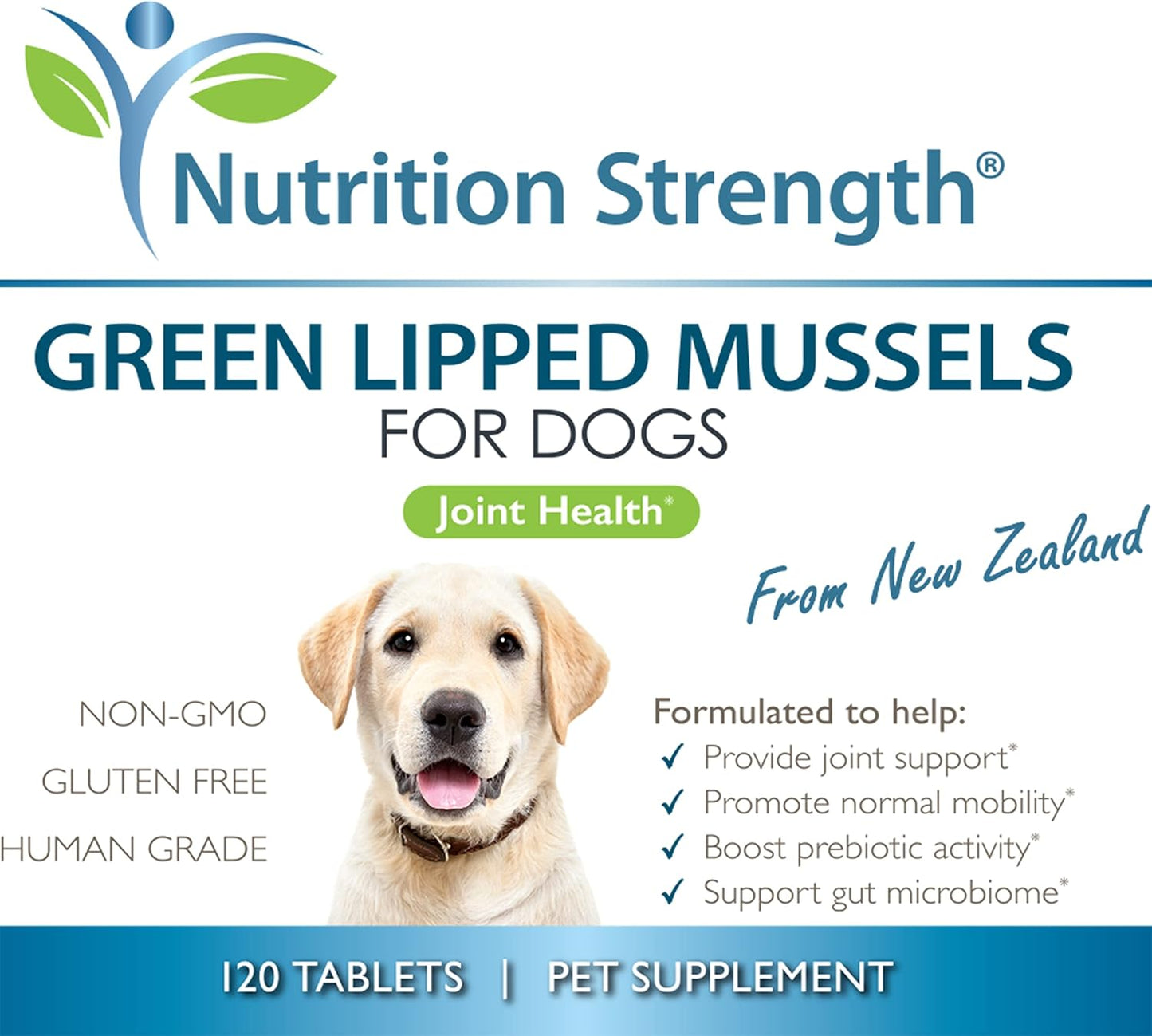 Green Lipped Mussels for Dogs for Joint Support & Inflammatory Relief, Promote Normal Mobility & Flexibility, Boost Prebiotic Activity, Support Gut Microbiome, 120 Chewable Tablets
