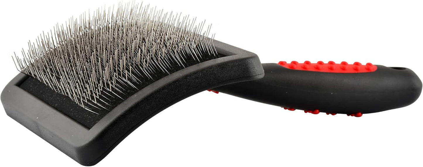 Jeffers Pet Soft Pin Universal Slicker Brush for Dogs & Cats – Soft, Flexible Bristles for Sensitive Skin, Curved Head for Better Coat Penetration, Non-Slip Grip – Black, Red - Large