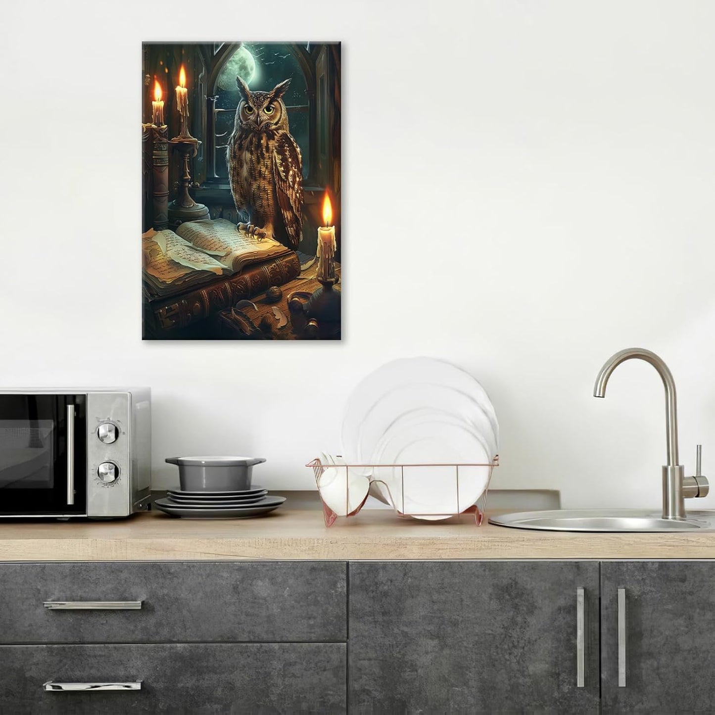 Owl Book Wall Art Vintage Canvas Wall Decor Prints Framed Painting Owls Pictures Gifts Artwork for Bathroom Living Dining Bedroom 16"x24"