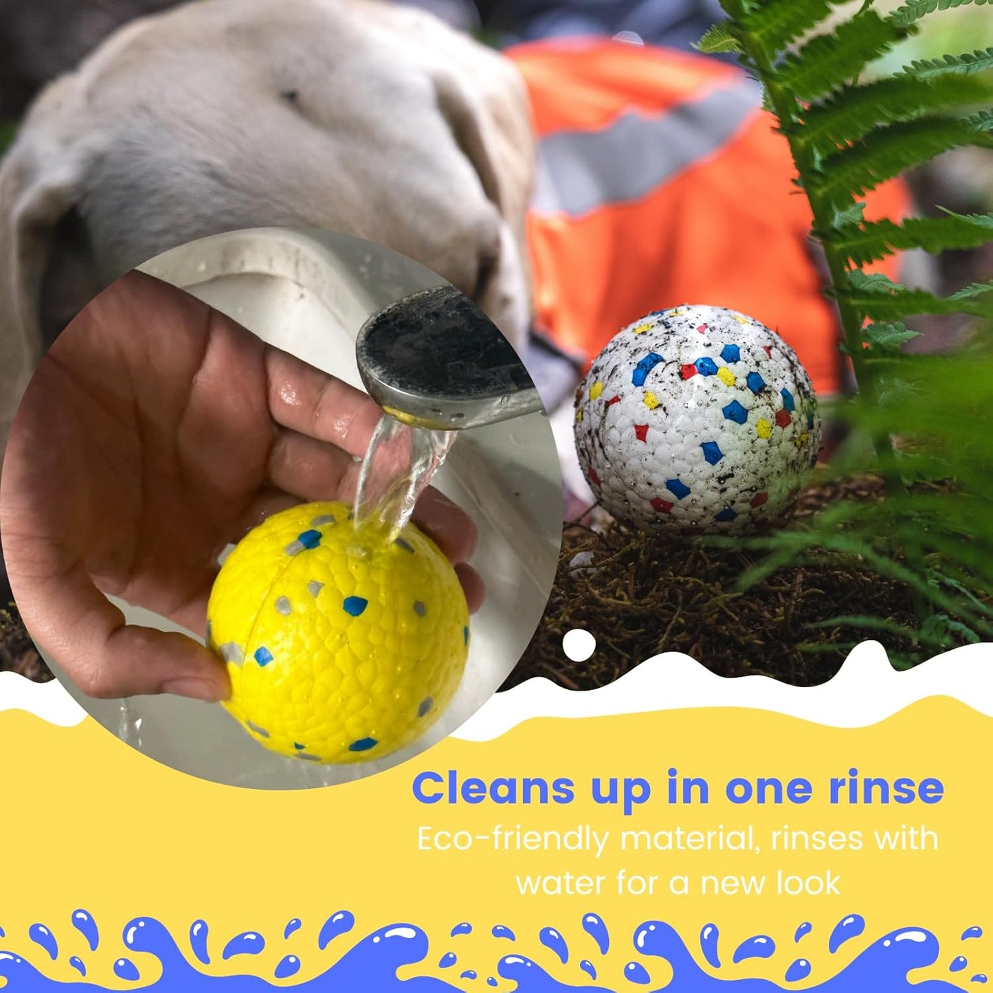 Tough Dog Toys for Aggressive Chewers & Teething Puppies, Bouncy Balls for Medium Dogs, Durable Pet Toys, Floating Dog Balls for Water Play (Yellow-Blue-Gray)