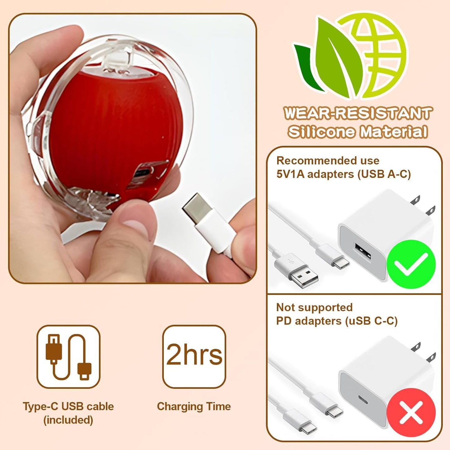 Rocfish Interactive Cat Toys Ball - Automatic Fast Rolling Ball in Play Mat, Hide and Seek Mouse Catching Game, Low-Noise Cat Enrichment Toys in Pouch for Indoor Bored Cats (Red Toy & Square Mat)