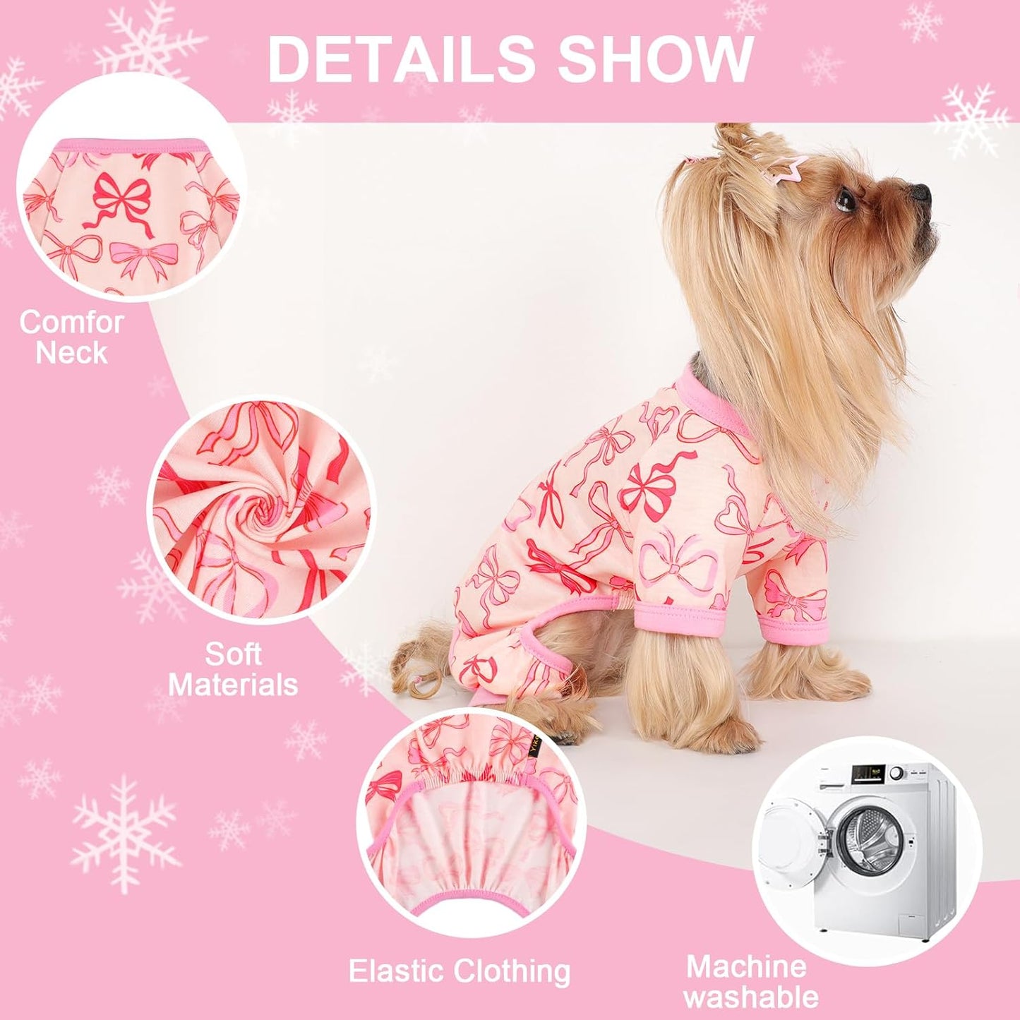 Dog Pajamas Small Sized Dogs Stretchable Summer Dog Clothes Pjs 4 Legs Girl Boy Cute Soft Puppy Outfits Doggie Cat Jammies Jumpsuit Sleeper for Pet (Bow Tie, Small)