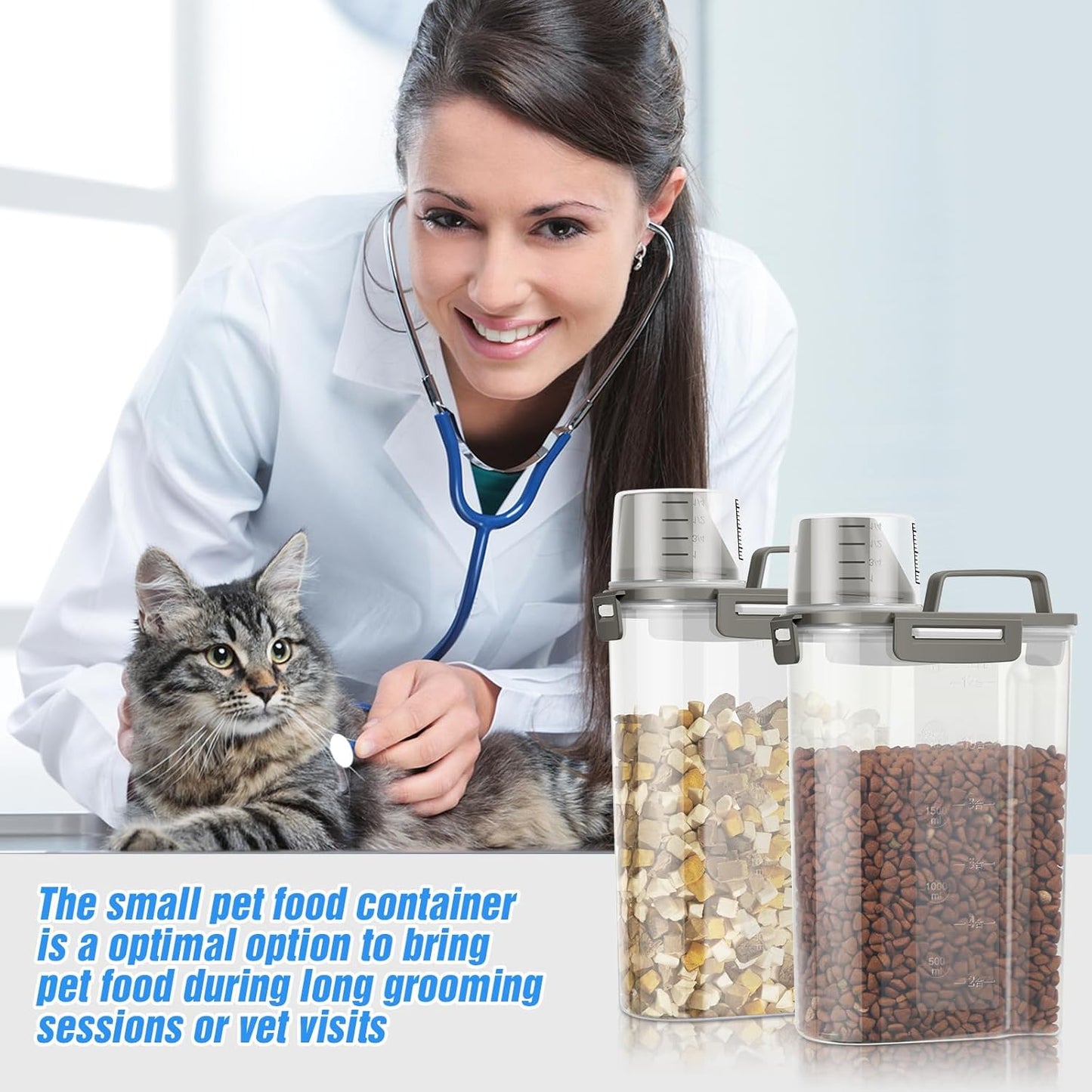 TBMax Small Dog Food Storage Container 3 Qt with Cat Food Can Cover and Mixing Spoon, Portable Travel Pet Food Dispenser with Large Spout and Cup