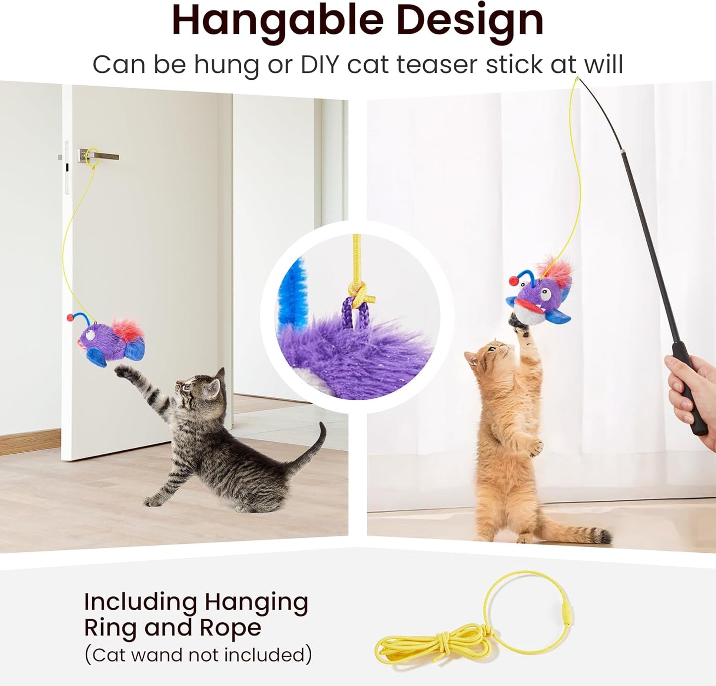 Potaroma Cat Toys Flapping Fish, Interactive Realistic Anglerfish Toy Stuffed with Catnip and Crinkle Paper Hangable Design for Bored Indoor Kittens 5.5 Inches