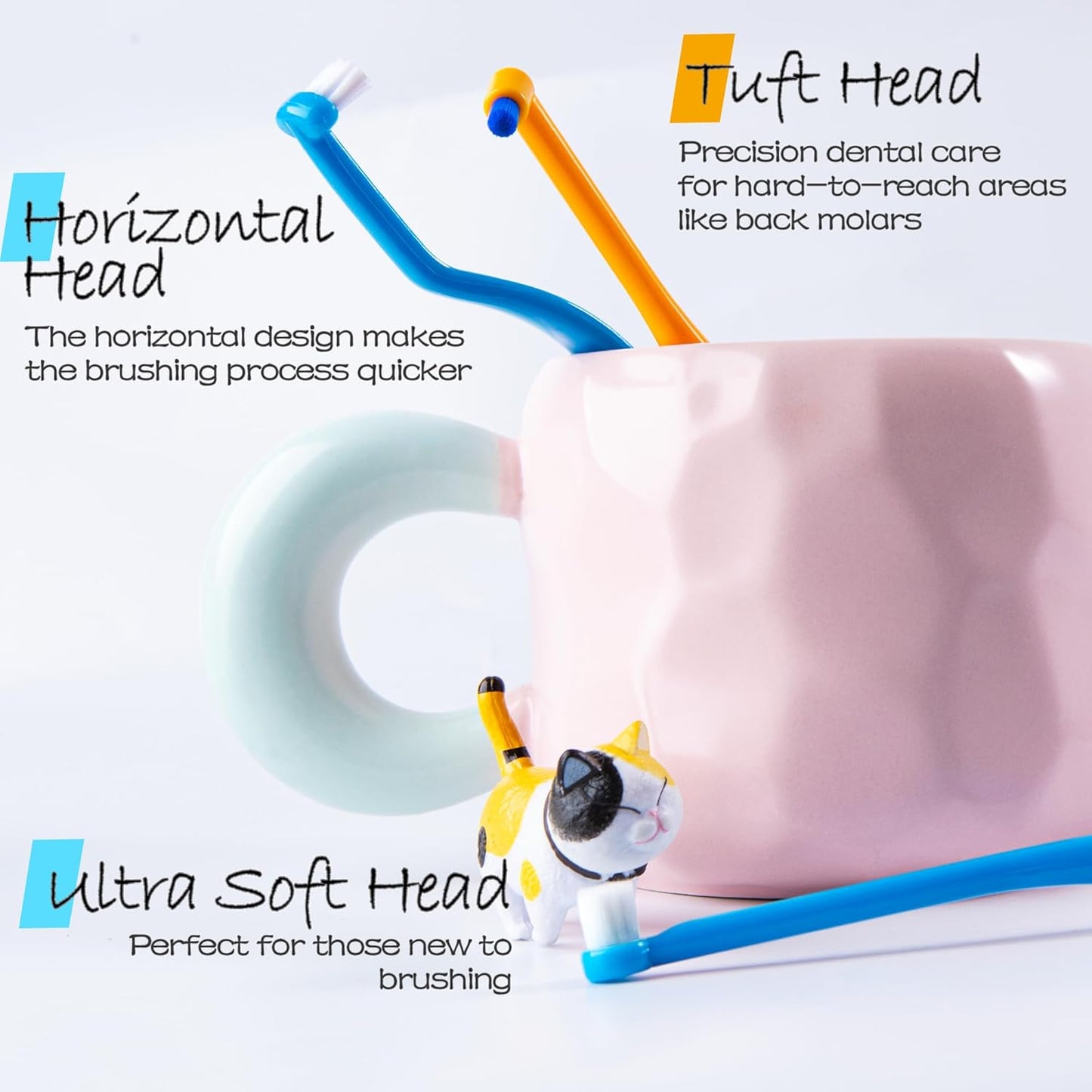 Small Dog Toothbrush, Cat & Puppy Tooth Brushing Kit, Mini Tuft Horizontal Head Teeth Brush for Kitten & Tiny Pet, Doggy Toothbrushes Deep Dental Cleaning, 3 PCS