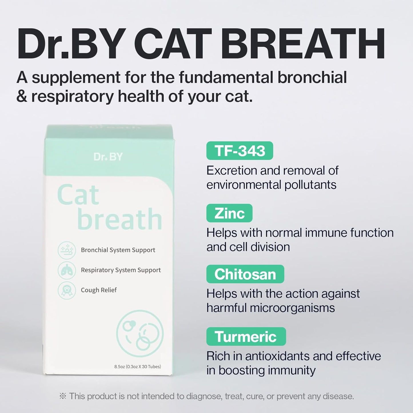 Dr.by Cat Breath Bronchial Supplements Cat Sneezing Treatment Asthma Cold Cough Nose Relief Respiratory&Immune Support with TF-343-30 lickable Formula Individually Packaged, Chicken (2 Packs (17OZ))