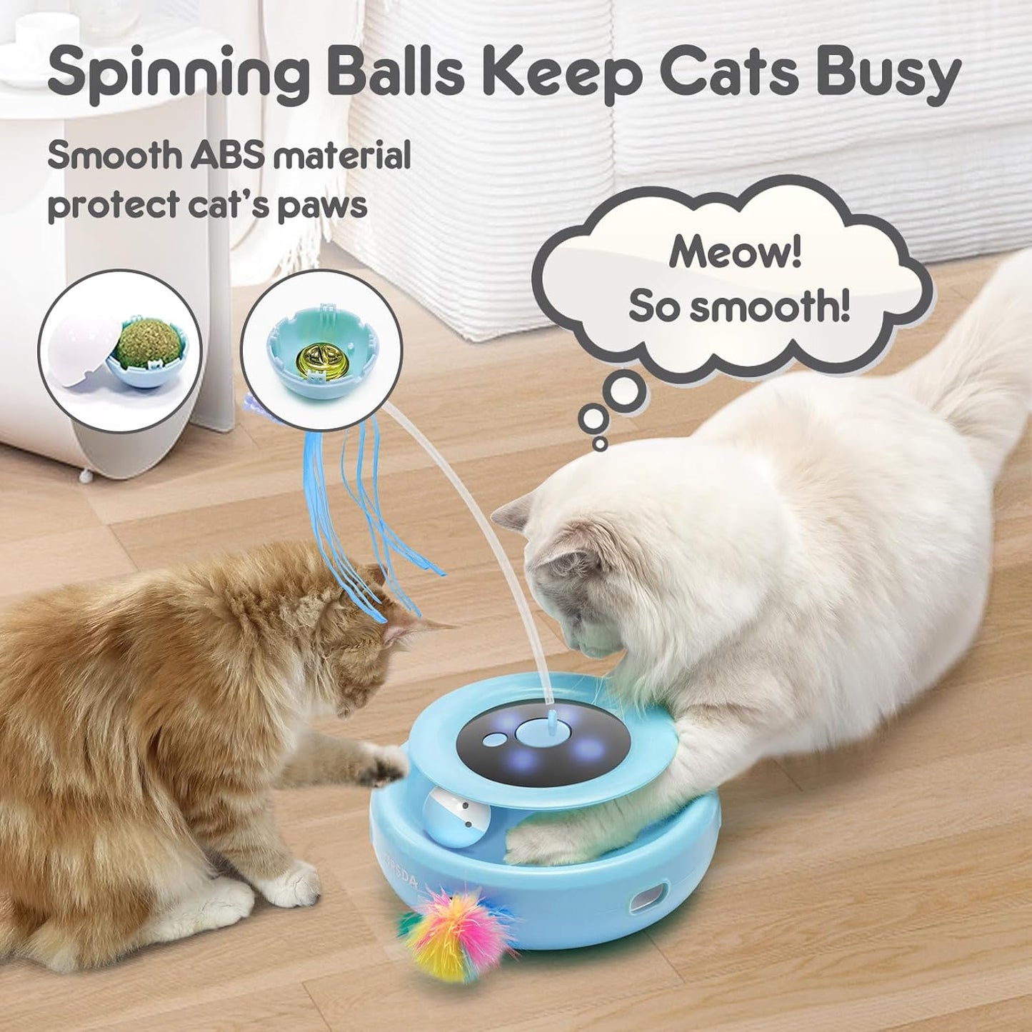 ORSDA Cat Toy, 3-in-1 Automatic Interactive Electronic Moving Ambush Feather, Fluttering Butterfly, Track Balls, USB Rechargeable Powered Smart Indoor Exercise Kicker