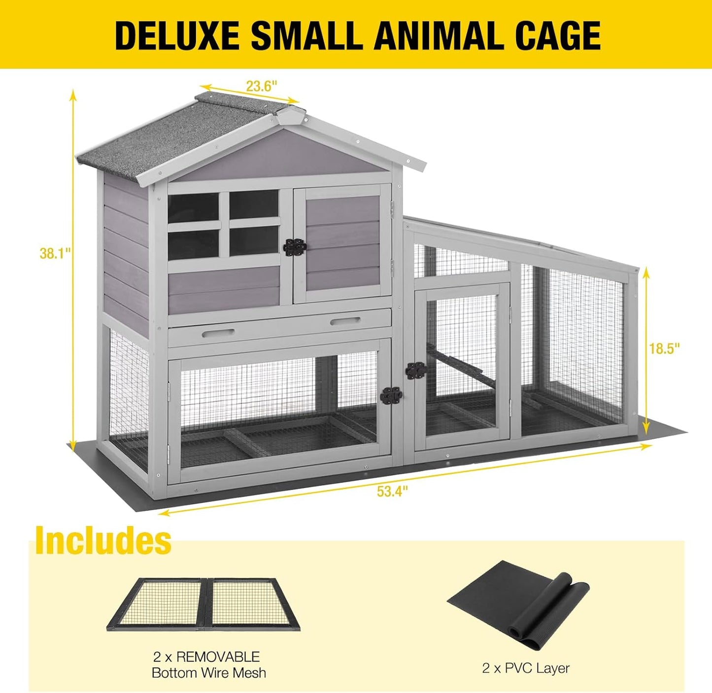 Aivituvin Rabbit Hutch Outdoor Chickecn Coop Indoor Bunny Cage with Pull Out Tray,Upgrade Version,Removable Bottom Wire Mesh 53.4" L x 23.6" W x 38.1" H