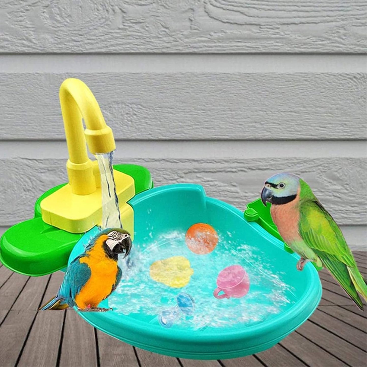 Parrot Shower, Parrot Bird Bathtub, Automatic Bird Bathtub Pet Bath Pool with Faucet, Bird Bathtub Swimming Pool Toy Bath Shower Water Dispense for Ferret, Goldfinch (Green)