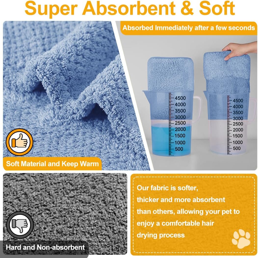 Medium to Large Size Dog Bathrobe, Quick Drying Super Absorbent Used for After Bathing, Warm Dog Towels, Adjustable Hoodies and Belts for Pet Dogs Bath Clothes Products(Blue Jacquard, 2XL)
