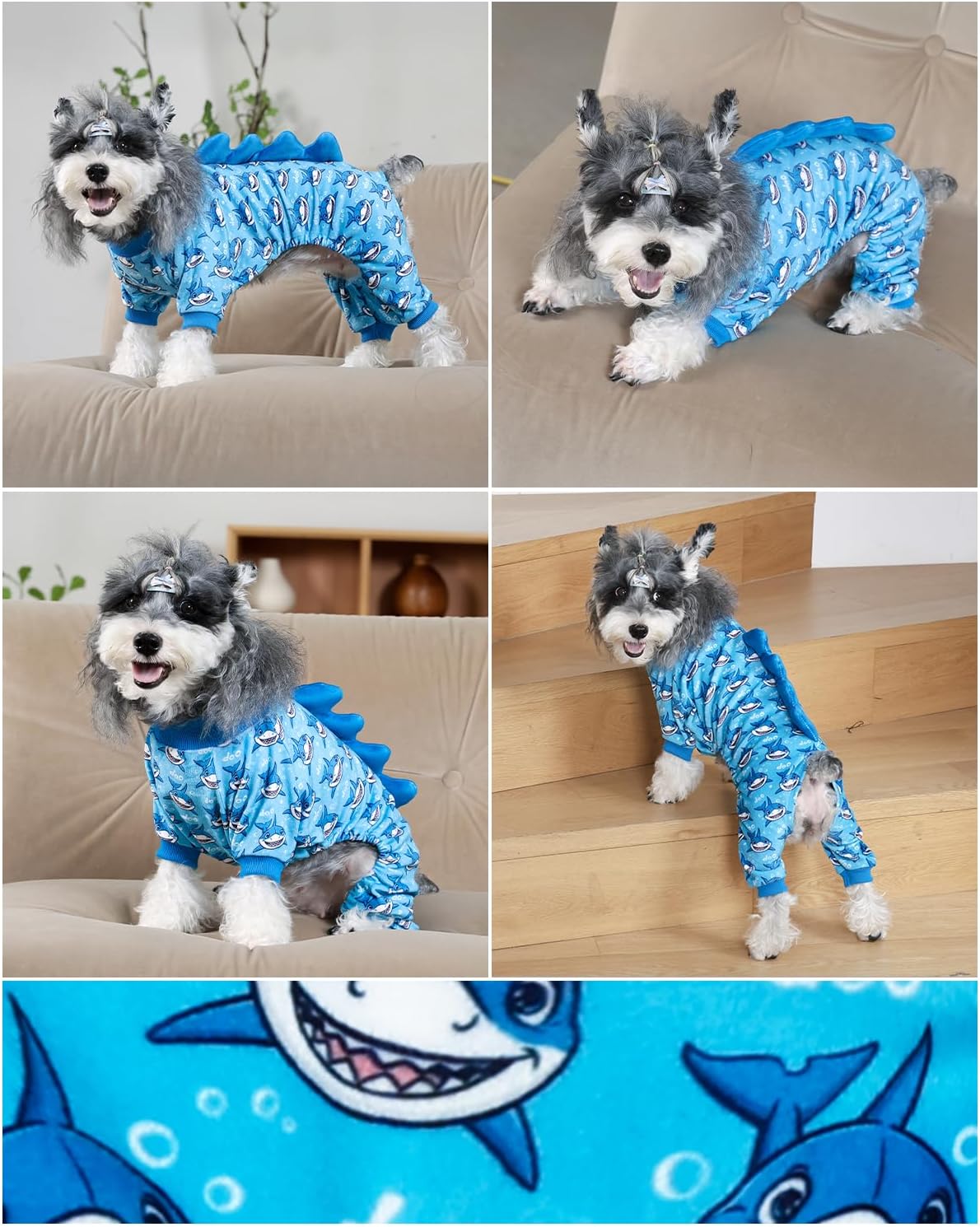 CuteBone Shark Costume Dog Pajamas, Stretchy Spandex Crystal Velvet Sleepwear Coat for Small Dogs, Soft & Warm Pet Outfit Clothes for Cold Weather, Cozy Pullover Design COSP07XS