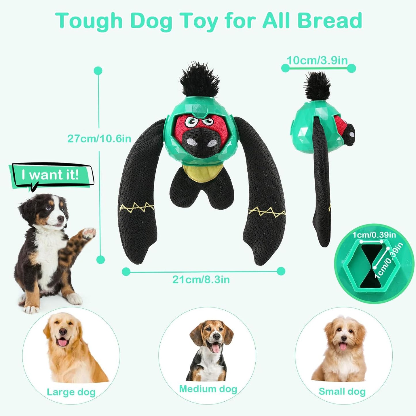 Tough Dog Toys – Crinkle Dog Chew Toys to Keep Them Busy, Interactive Treat Dispensing Puppy Puzzle Toys for Boredom Relief, Less Stuffed Pet Toys for Small, Medium and Large Dogs (Green)
