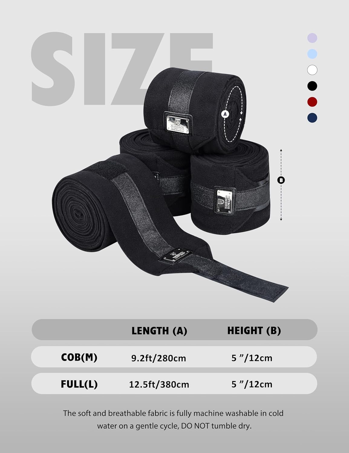 Harrison Howard Horse Polo Wraps Upgrade with Bling Leg Wraps for Horses 4-Pack Fleece Leg Wraps Stable Supplies Black M