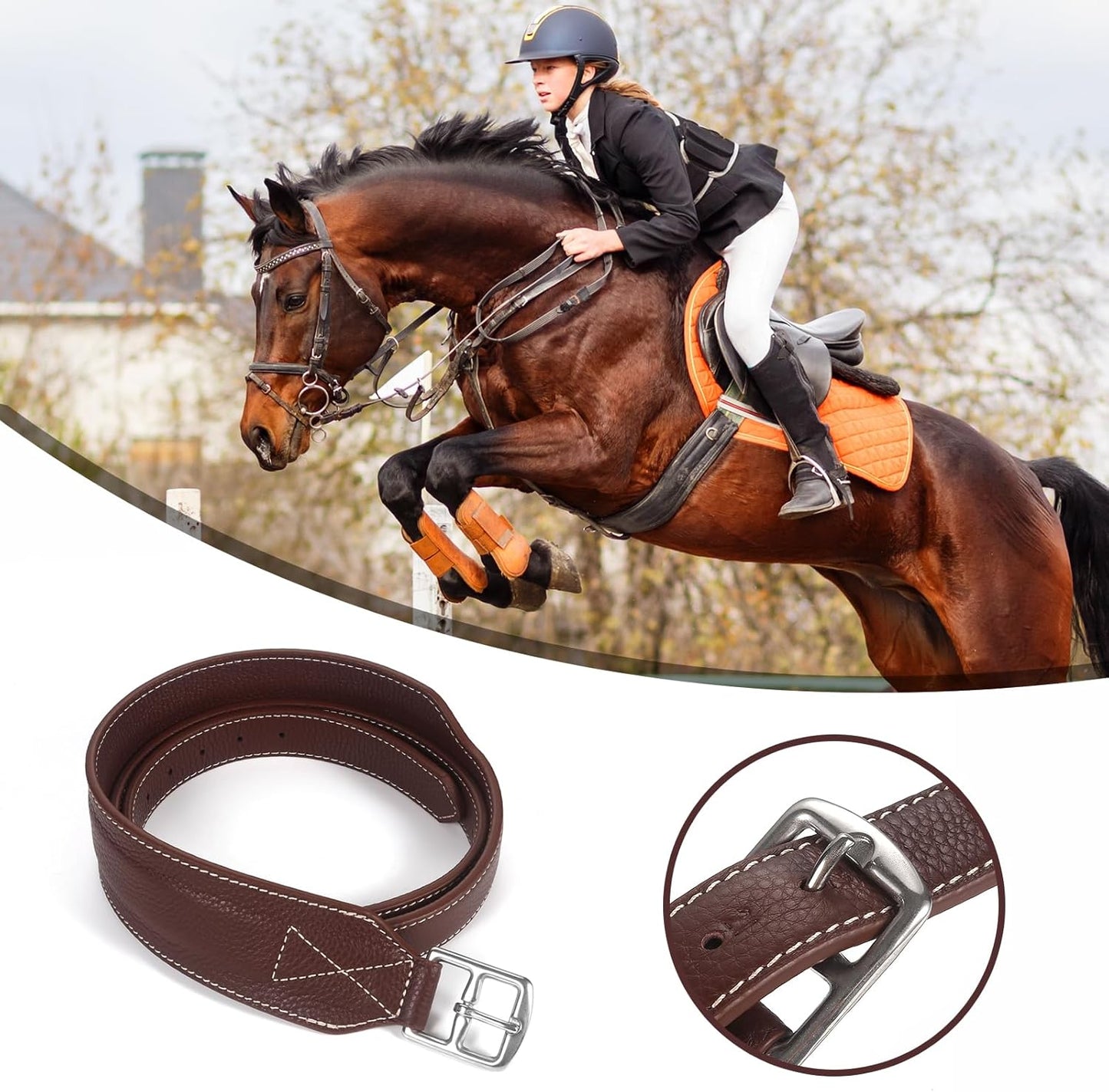 Jeereal Stability Stirrup Leathers with Strong Nylon Core for Equestrian Riding Wide Body English Stirrup Leathers