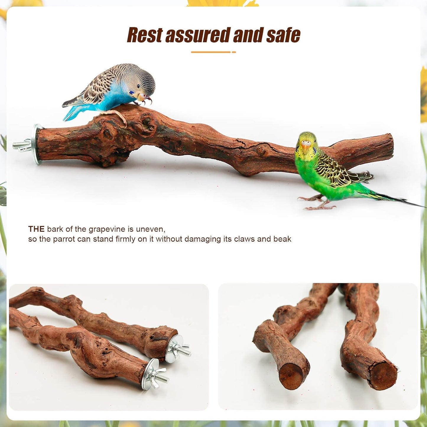 2 Packs Parrot Perch Stand,Natural Grapevine Wood Perch Parrots Cage Perch Toys Suitable for Small or Medium Parrots Parakeets Cockatiels Conures Lovebirds in Cage Accessories Supplies (Style-1)