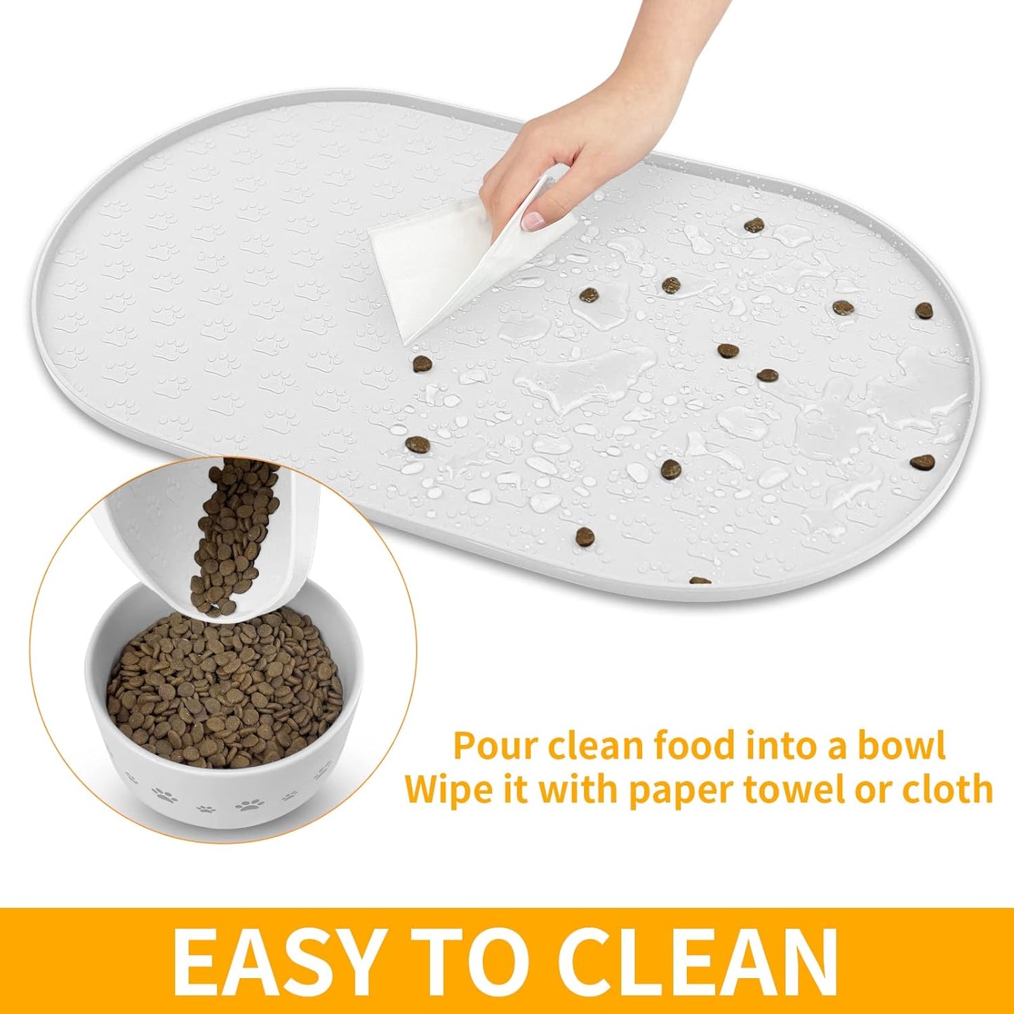 KPWACD Pet Placemat for Dog and Cat, Anti-Slip Waterproof Dogs Feeding Bowl Mat Prevent Food and Water Overflow, Silicone Puppy Dish Mats Suitable for Small Medium Big Pets, White, 24" * 16"