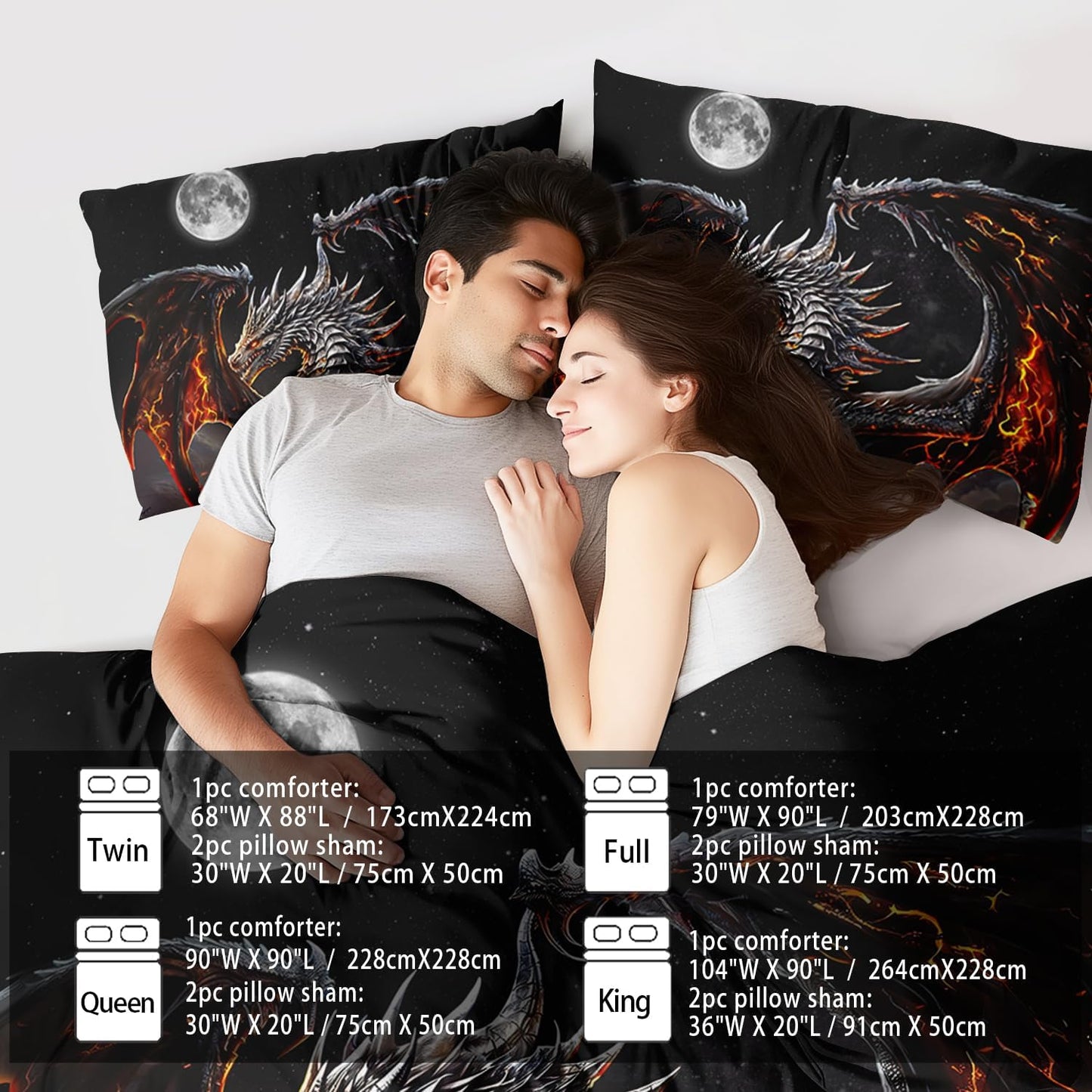 Black Dragon Comforter Set King Adult,Flame Dragon Bedding Set for Boys,Magical Beast Bedding Fantasy Animal Comforter Beedroom Decor,Magical Beast Quilt Bed Decor