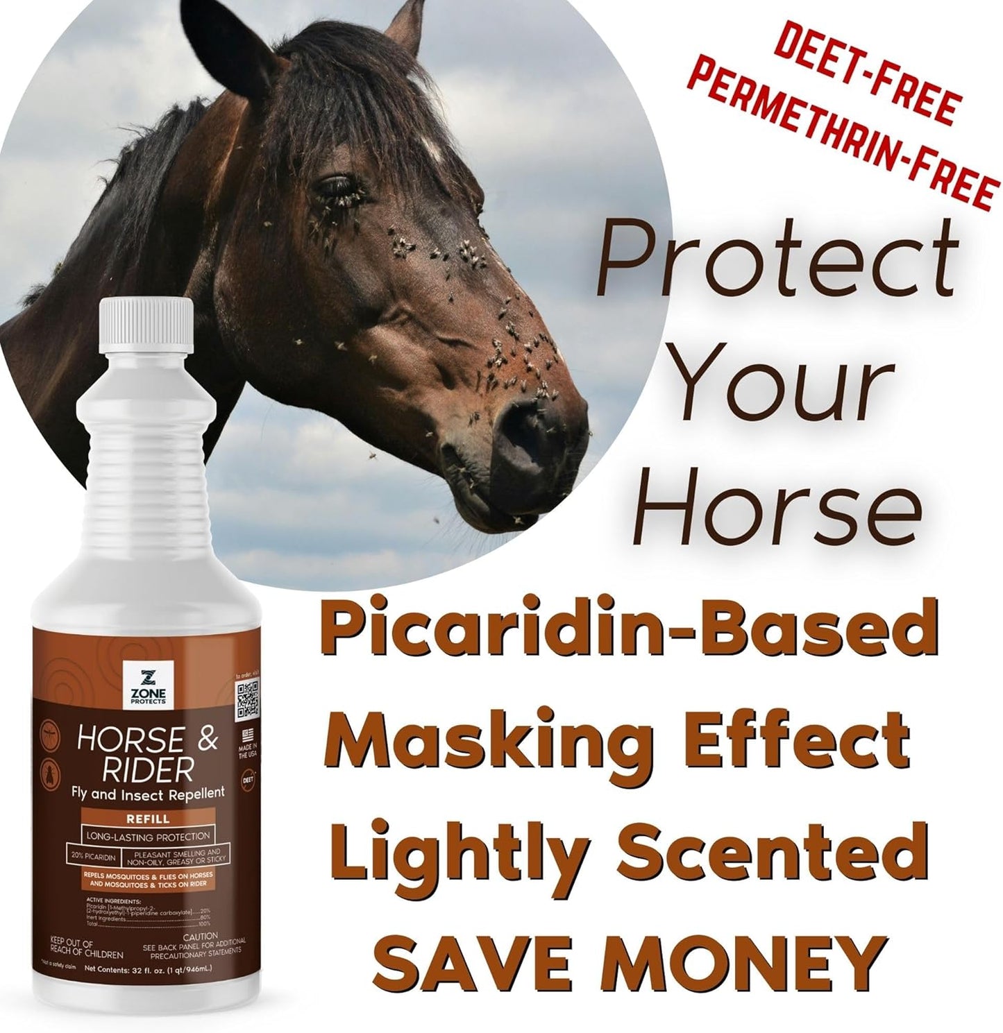 Horse & Rider Fly/Insect Repellent Starter Pack; Picaridin Based 10oz Continuous Spray, 32oz Refill, 80-Count Face/Ear Wipes