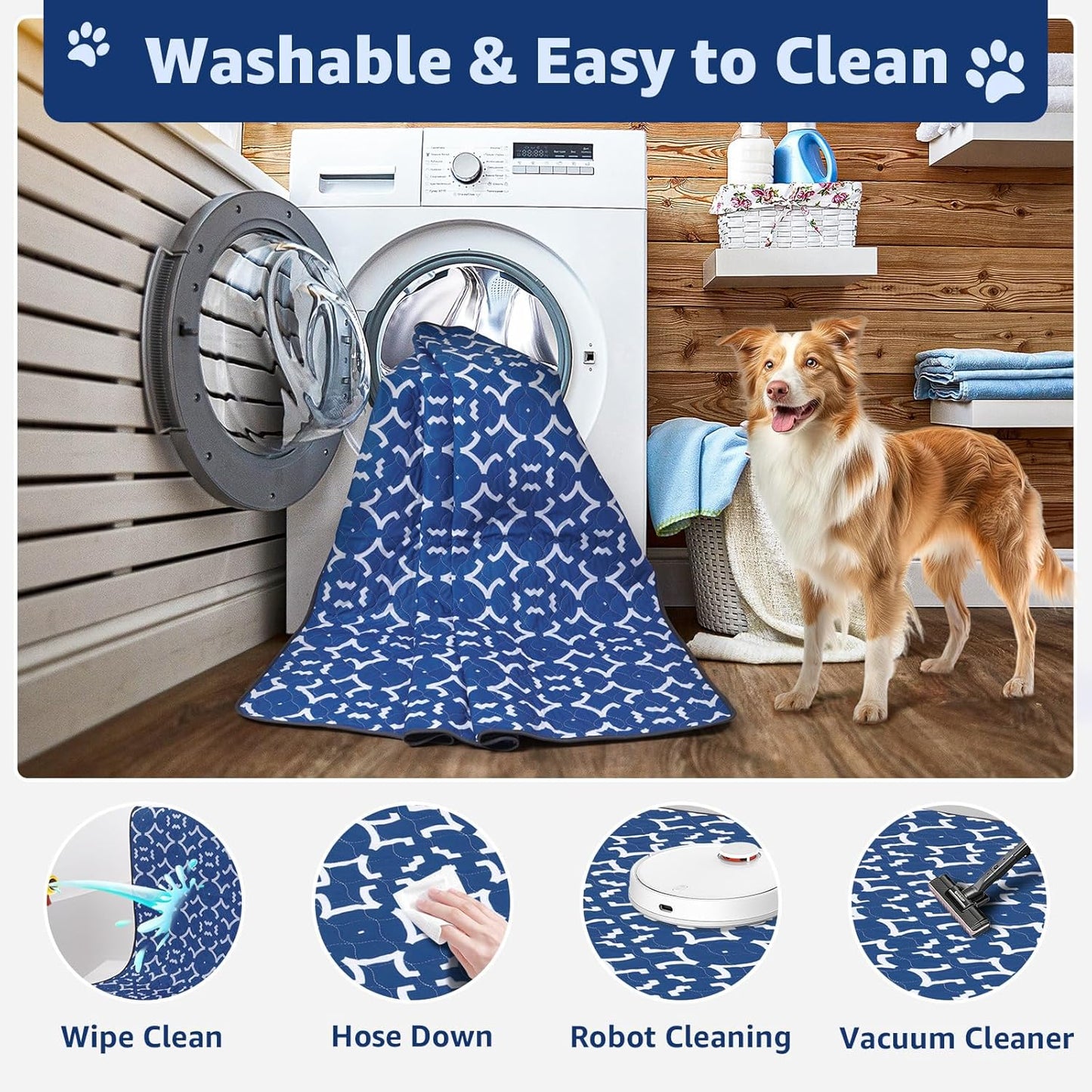 LOOBANI Washable Pee Pads for Dogs: 65"x 48" Extra Large Reusable Puppy Pads,1 Pack Absorbent Whelping Pad Leakproof Dog Playpen Mat, Waterproof Non-Slip Dog Training Pads for Floor, Crate, Potty