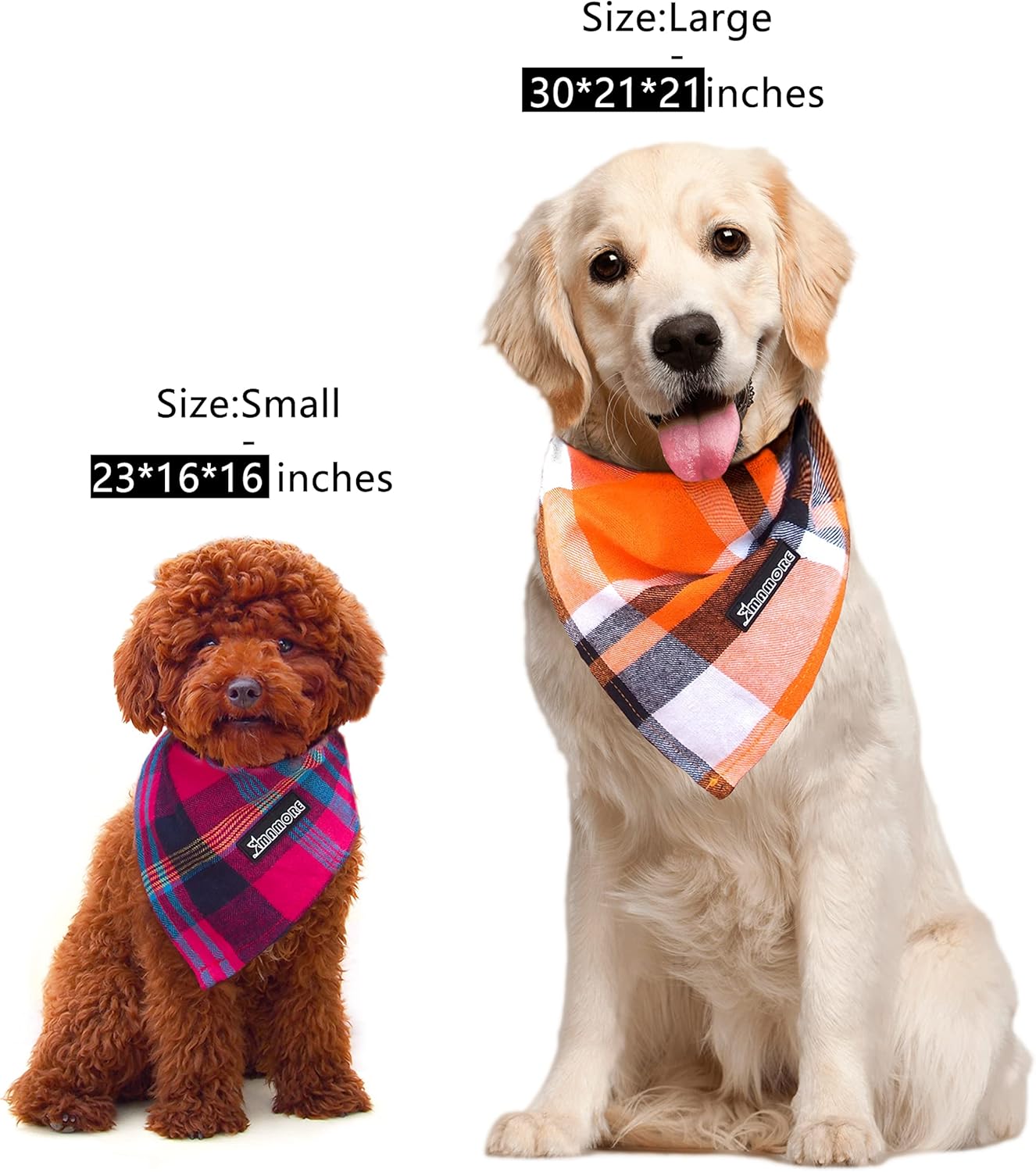 Adjustable Plaid Dog Bandanas,1PC Soft Washable Cotton Triangle Bib Kerchief Scarfs for Small Medium Large Dogs and Cats (Orange, Large)