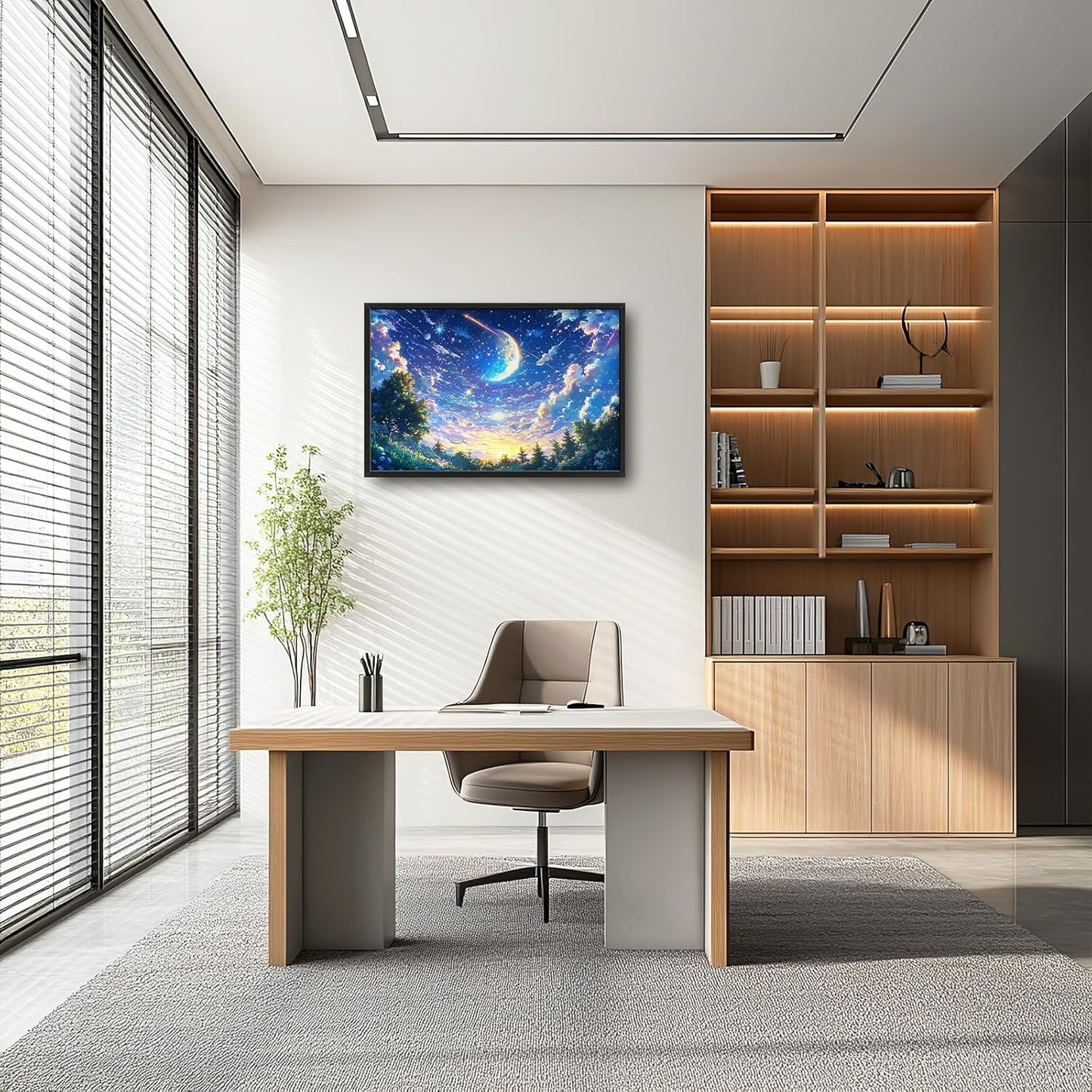 Framed Large Anime Sky Wall Art for Living Room, Oversized Fantasy Night Sky Forest Wall Decor Nature Canvas Painting Modern Artwork Home Decoration for Living Room Bedroom Office 36"x24"