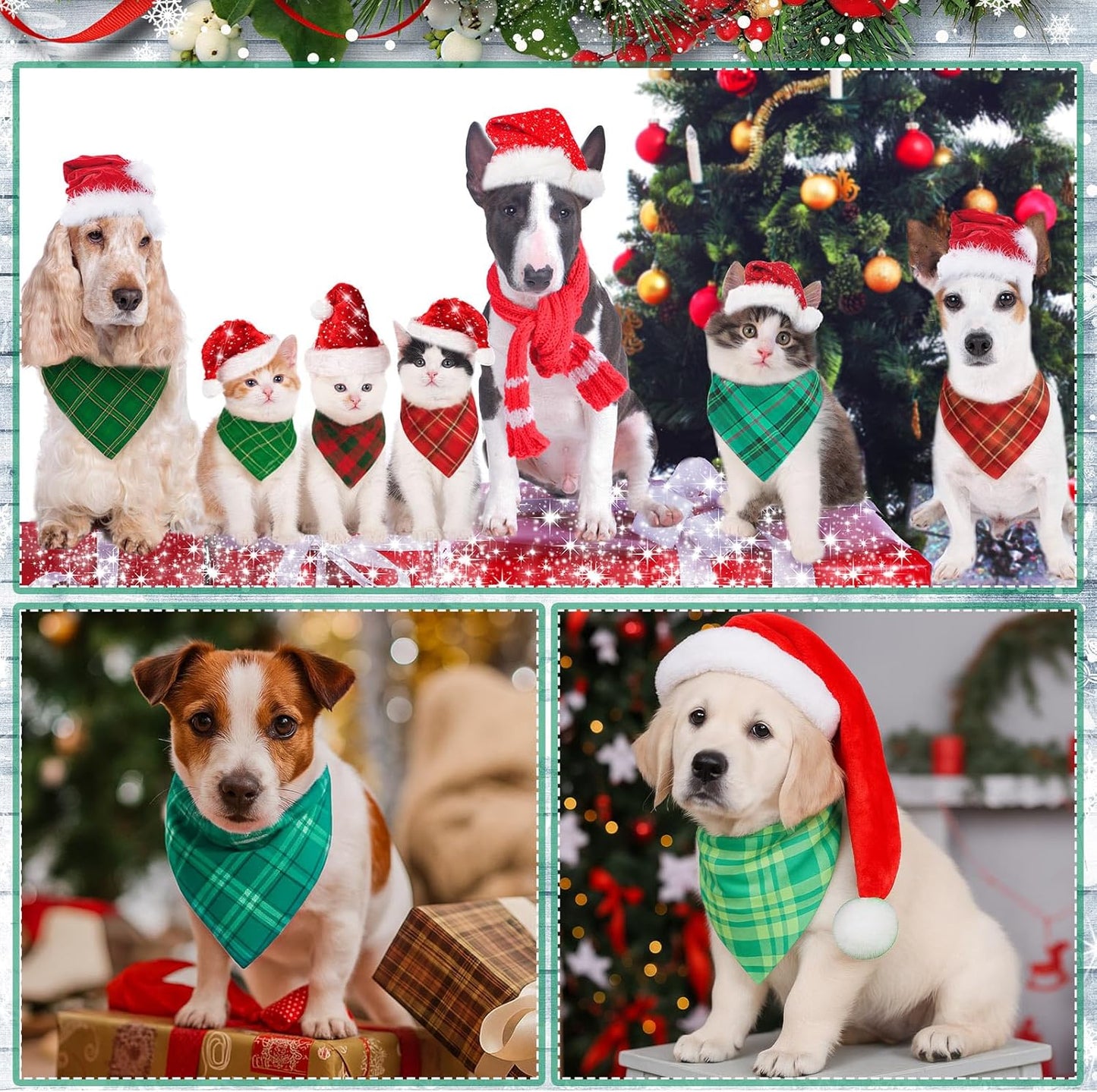 Abbylike 200 Pcs Christmas Dog Bandanas Bulk Xmas Red and Green Buffalo Plaid Bandanas for Dogs Triangle Kerchief Bibs Scarf Set for Pet Christmas Costume Photo Props Accessories Pet Shops, 25 Styles