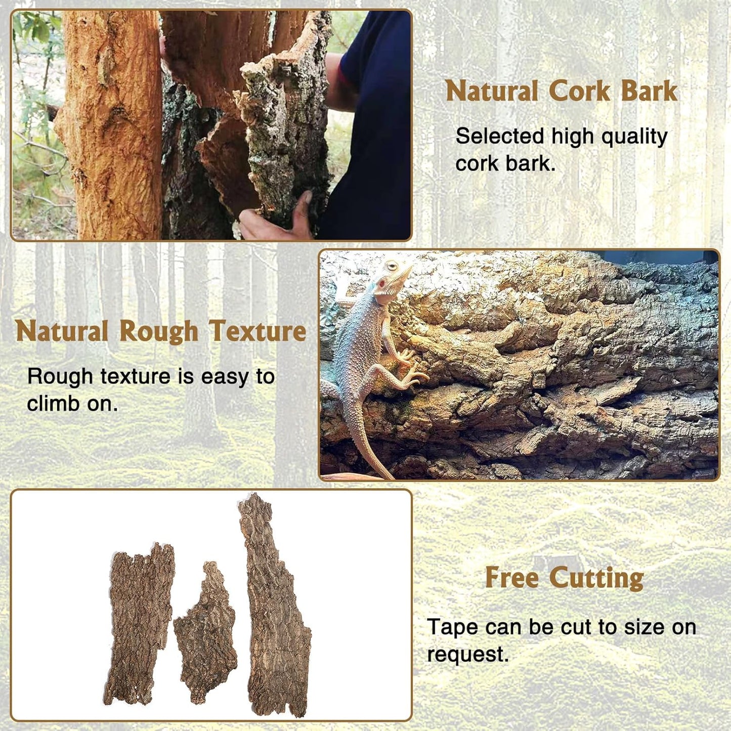Fhiny 10 PCS Cork Bark Background, 11.6" x 7.7" Natural Cork Bark for Reptiles Bearded Dragon Climbing Backdrop Terrarium Habitat Wall Decor Accessories for Turtle Gecko Lizard Snake Spider Frog
