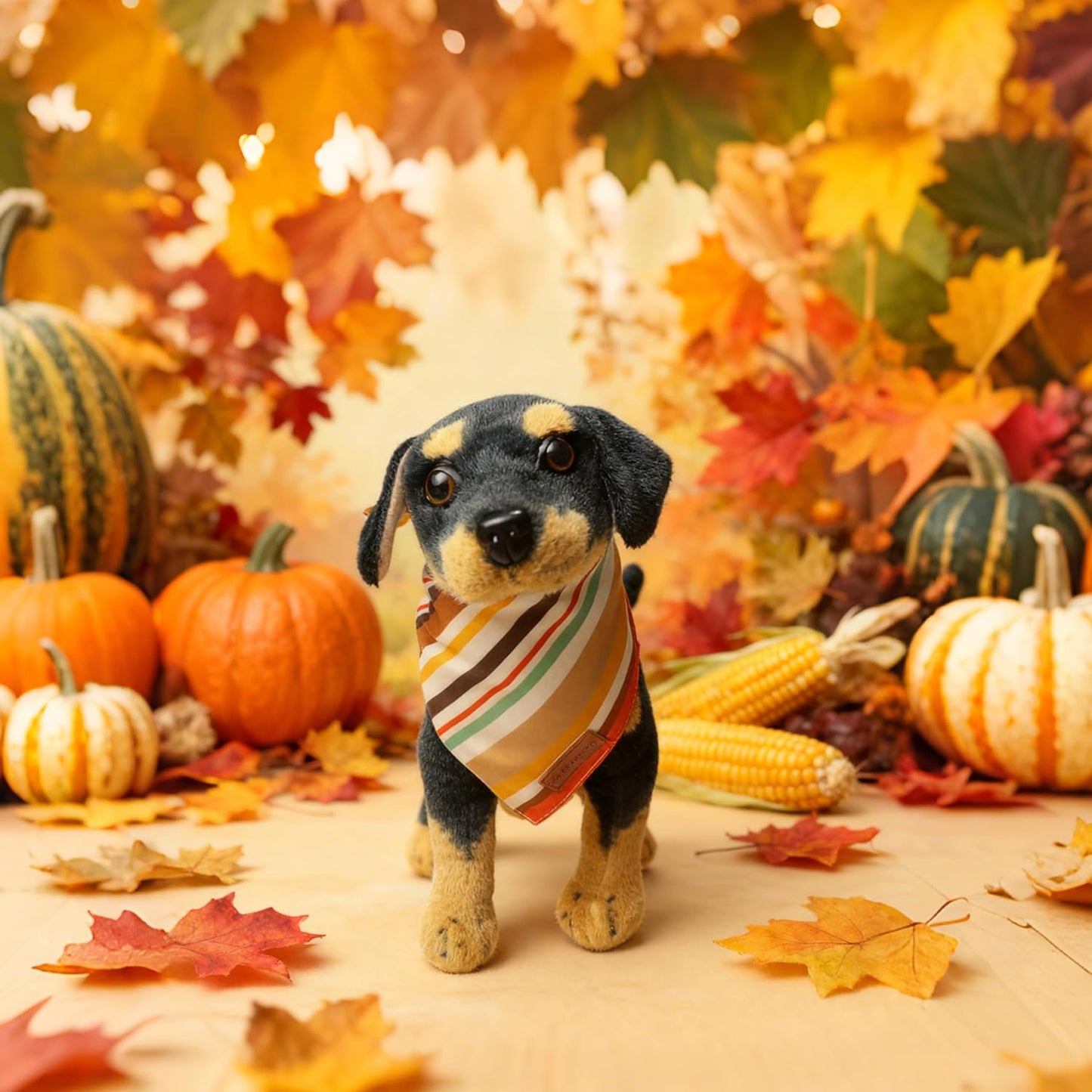 Realeaf Thanksgiving Dog Bandanas 2 Pack,Turkey Pumpkins Fall Stripe Pet Scarf for Boy and Girl, Premium Durable Fabric, Reversible Holiday Bandana for Medium and Large Dogs Pets