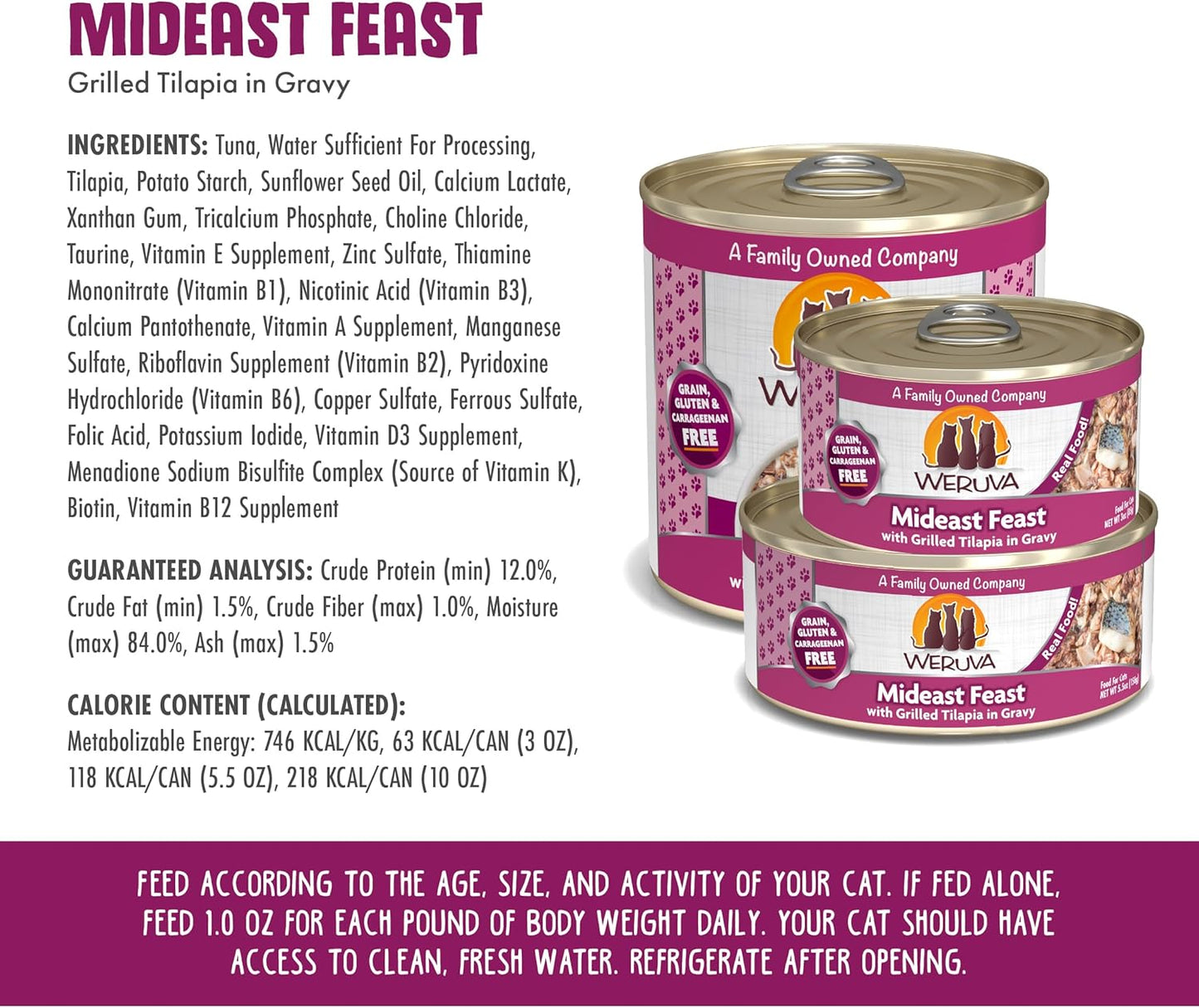 Weruva Classic Cat Food, Mideast Feast with Grilled Tilapia in Gravy, 3oz Can (Pack of 24)